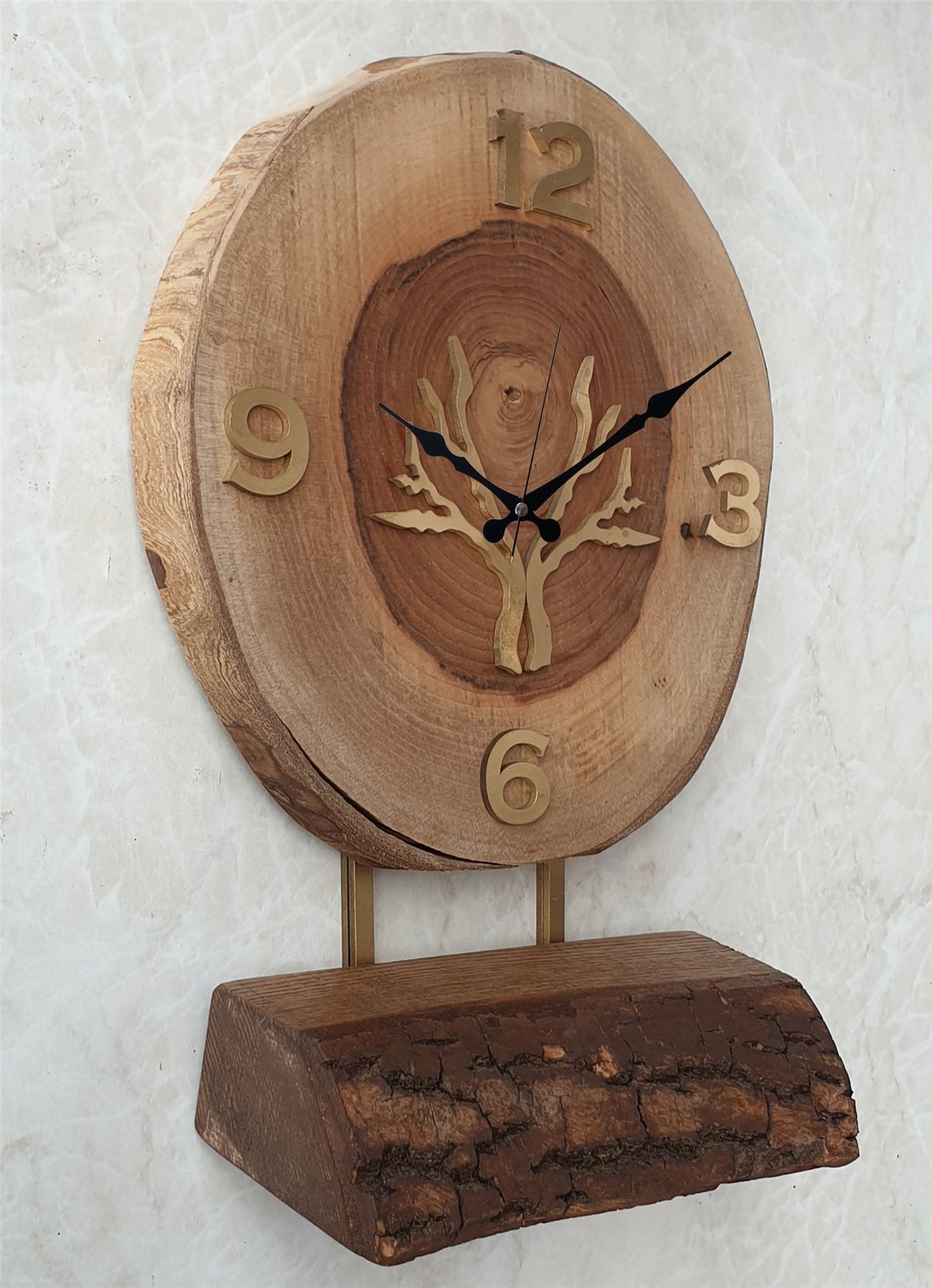 Markakanvas Doğal Masif Ahşap Ağaç Gold(Altın) DUVAR , MASA Saati 25x40 cm