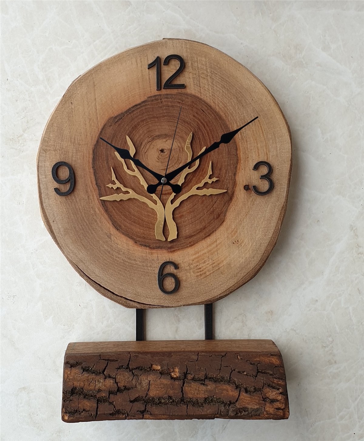 Markakanvas Doğal Masif Ahşap Ağaç Gold(Altın) DUVAR , MASA Saati 25x40 cm