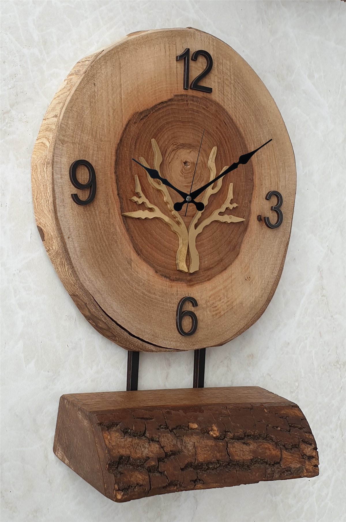 Markakanvas Doğal Masif Ahşap Ağaç Gold(Altın) DUVAR , MASA Saati 25x40 cm