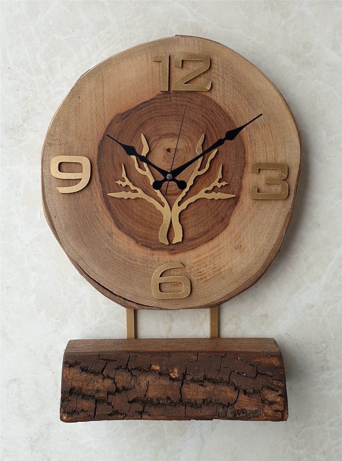 Markakanvas Doğal Masif Ahşap Ağaç Gold(Altın) DUVAR , MASA Saati 25x40 cm