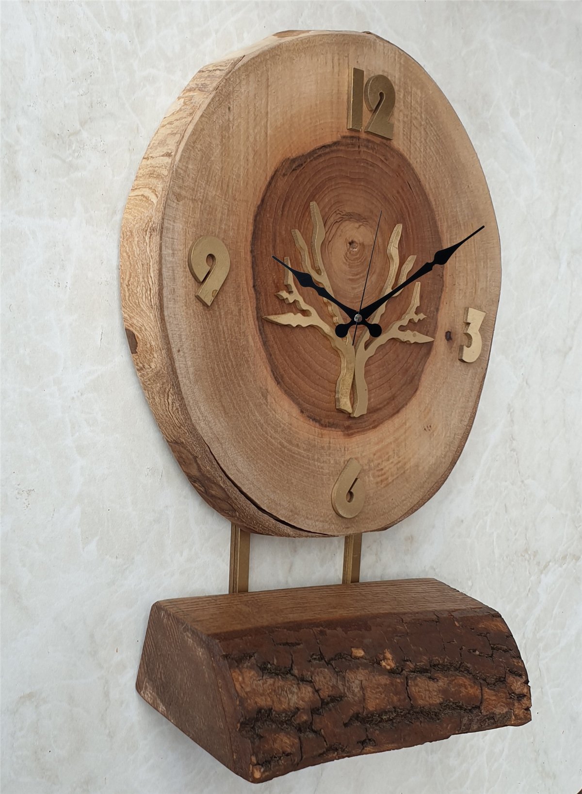 Markakanvas Doğal Masif Ahşap Ağaç Gold(Altın) DUVAR , MASA Saati 25x40 cm