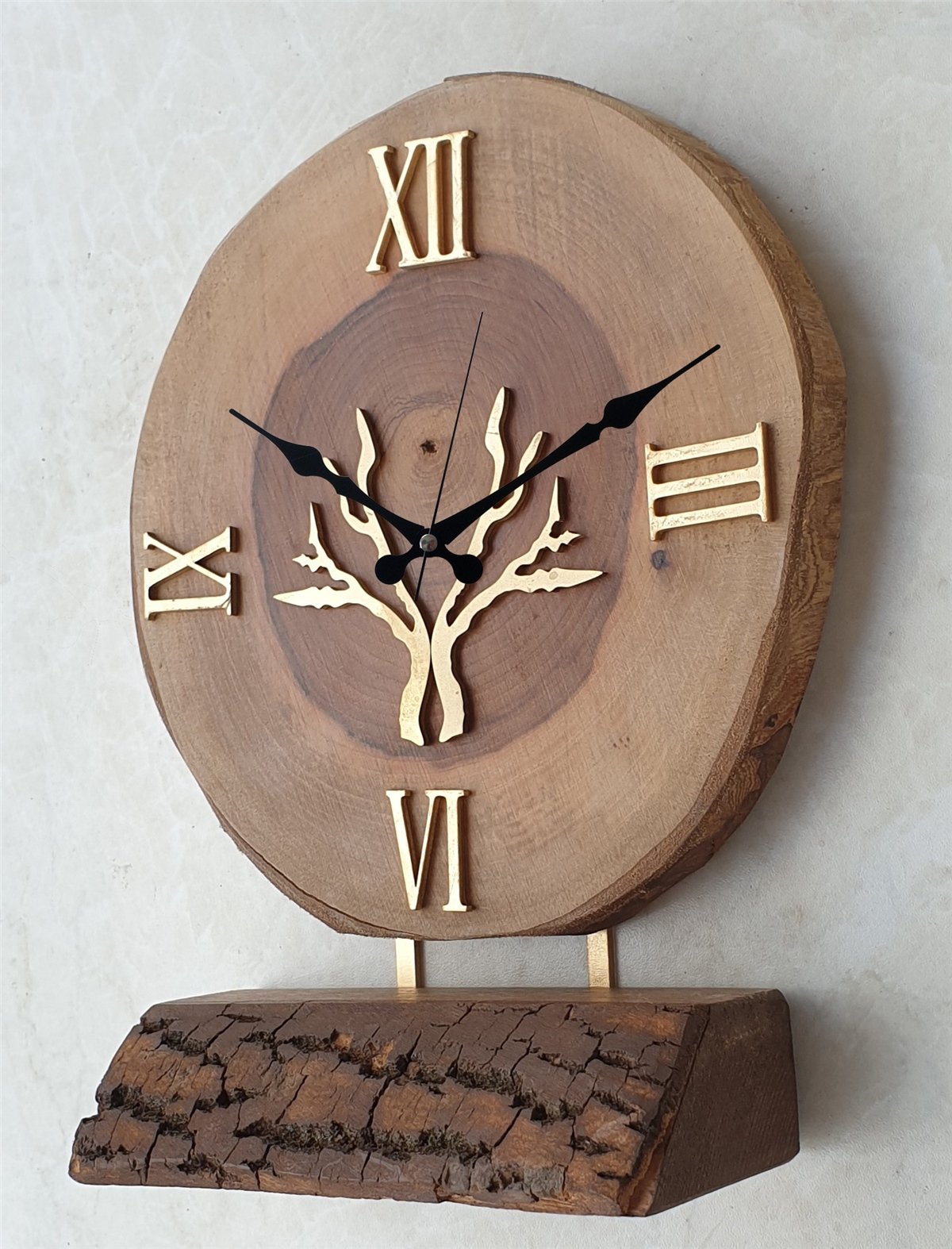 Markakanvas Doğal Masif Ahşap Ağaç Gold(Altın) DUVAR , MASA Saati 25x40 cm