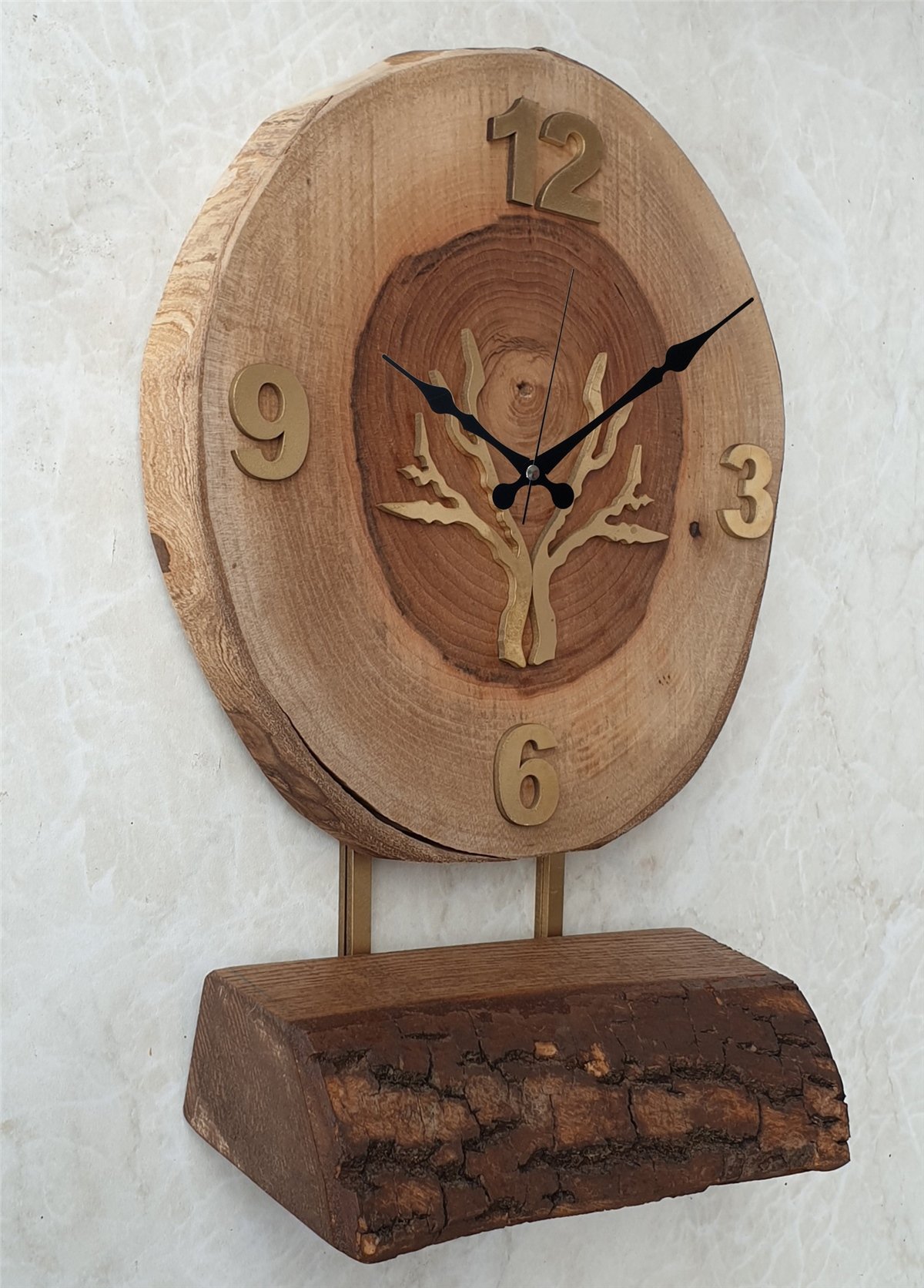 Markakanvas Doğal Masif Ahşap Ağaç Gold(Altın) DUVAR , MASA Saati 25x40 cm