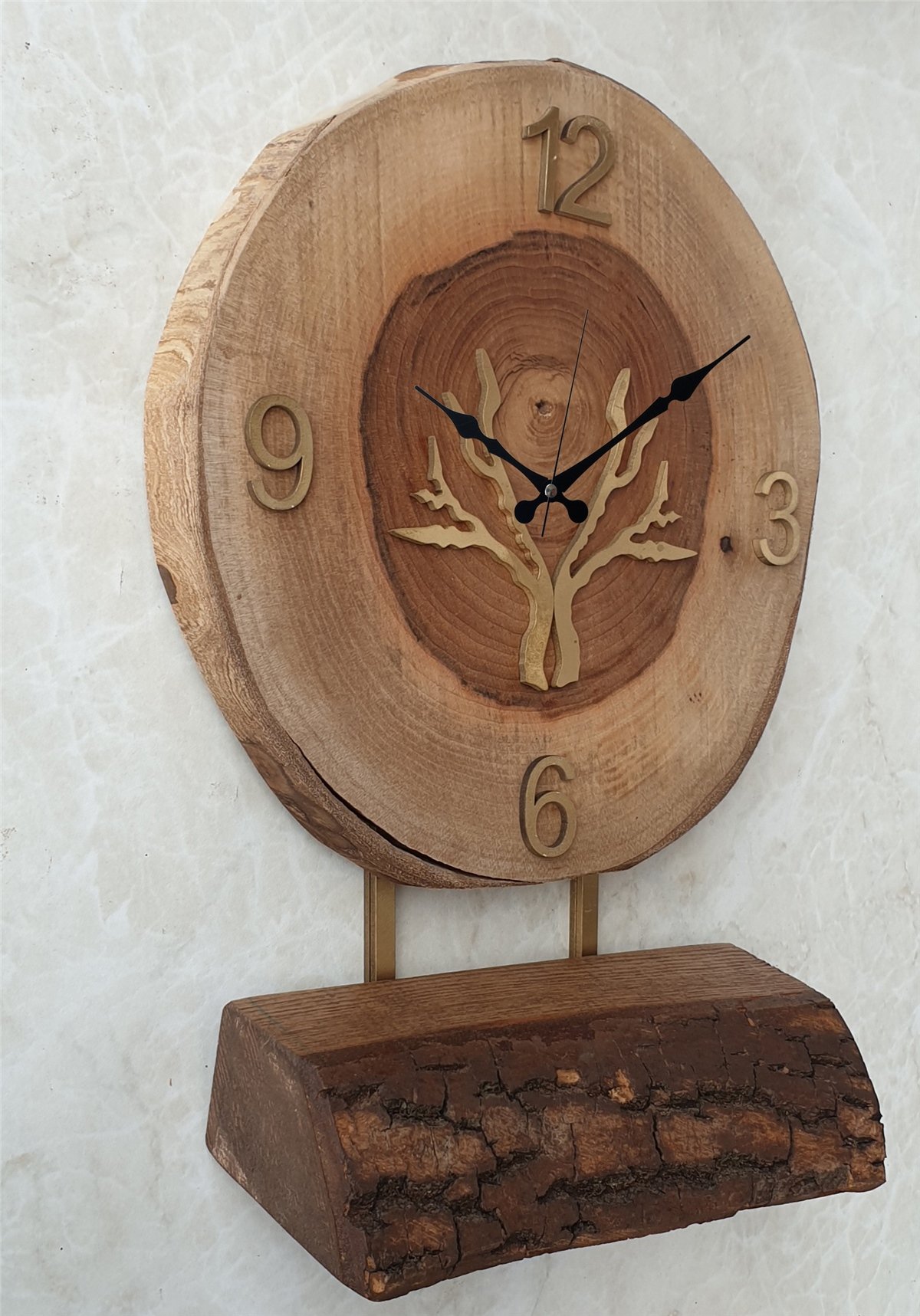 Markakanvas Doğal Masif Ahşap Ağaç Gold(Altın) DUVAR , MASA Saati 25x40 cm