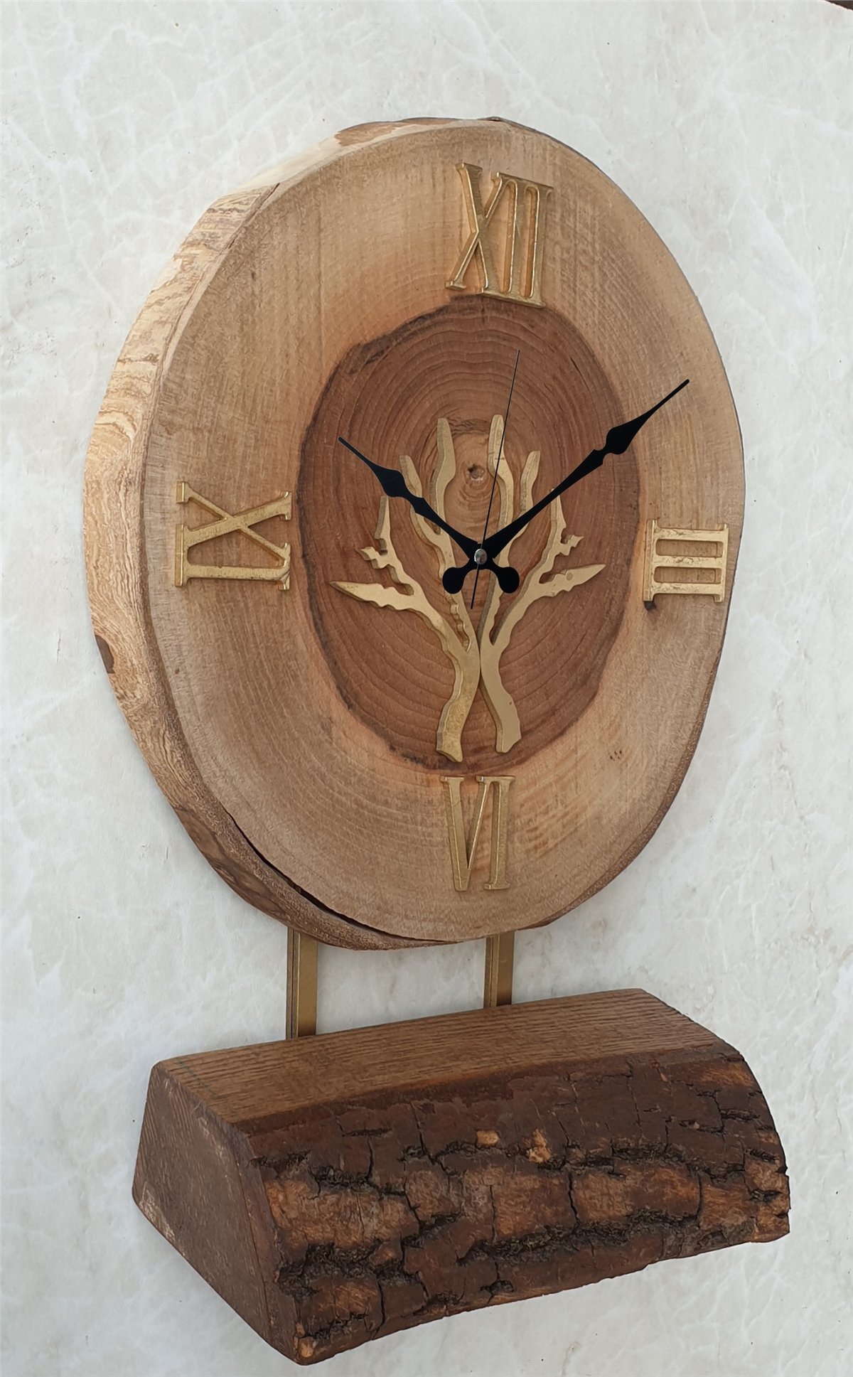 Markakanvas Doğal Masif Ahşap Ağaç Gold(Altın) DUVAR , MASA Saati 25x40 cm