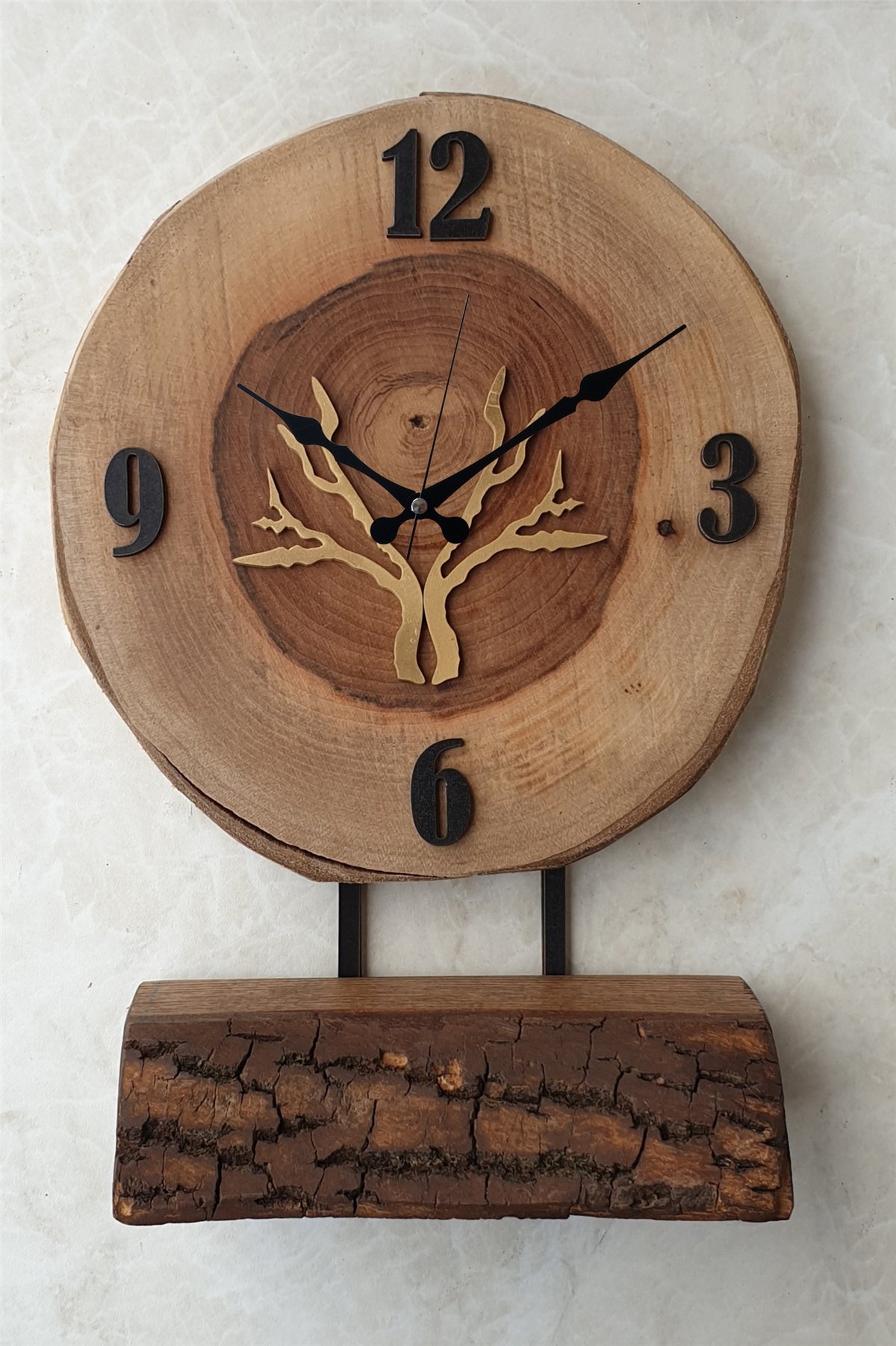 Markakanvas Doğal Masif Ahşap Ağaç Gold(Altın) DUVAR , MASA Saati 25x40 cm