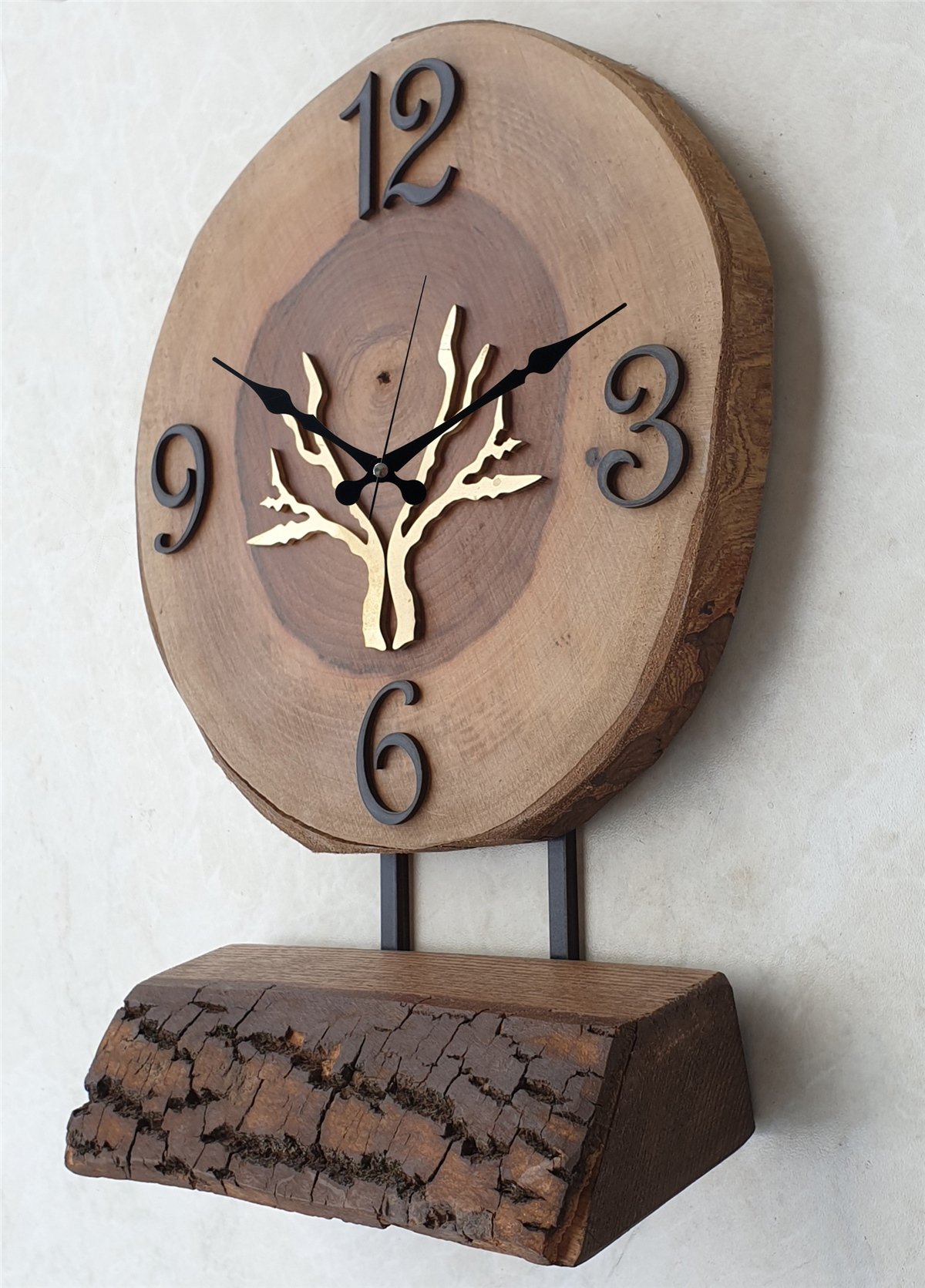 Markakanvas Doğal Masif Ahşap Ağaç Gold(Altın) DUVAR , MASA Saati 25x40 cm