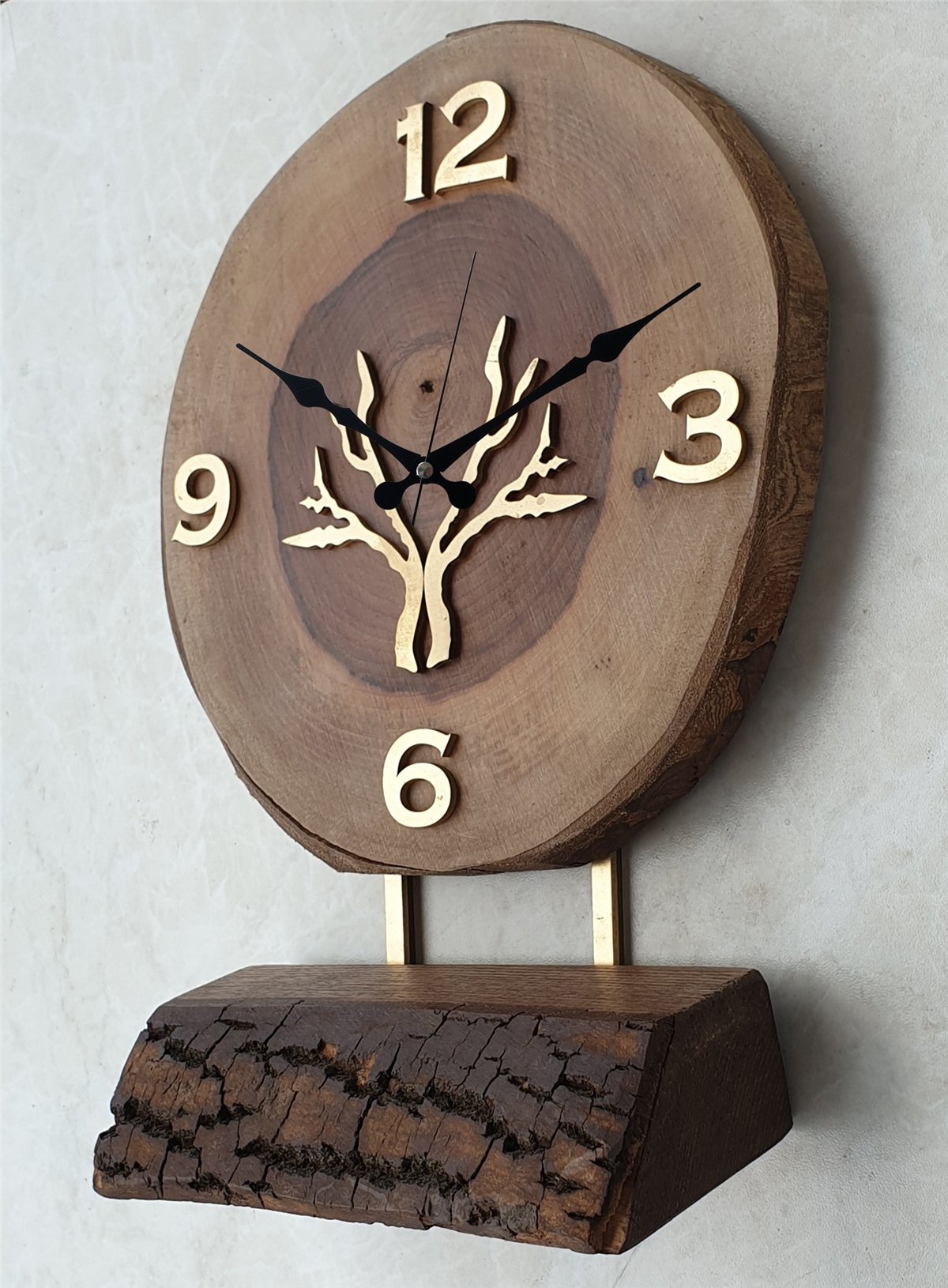 Markakanvas Doğal Masif Ahşap Ağaç Gold(Altın) DUVAR , MASA Saati 25x40 cm