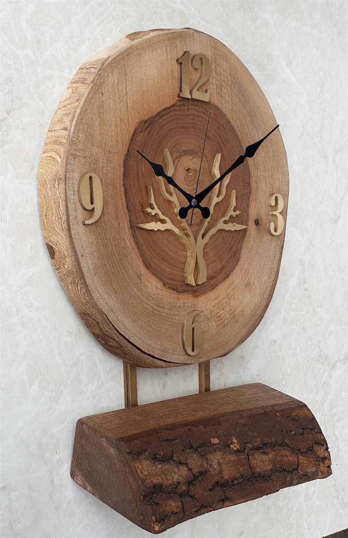 Markakanvas Doğal Masif Ahşap Ağaç Gold(Altın) DUVAR , MASA Saati 25x40 cm