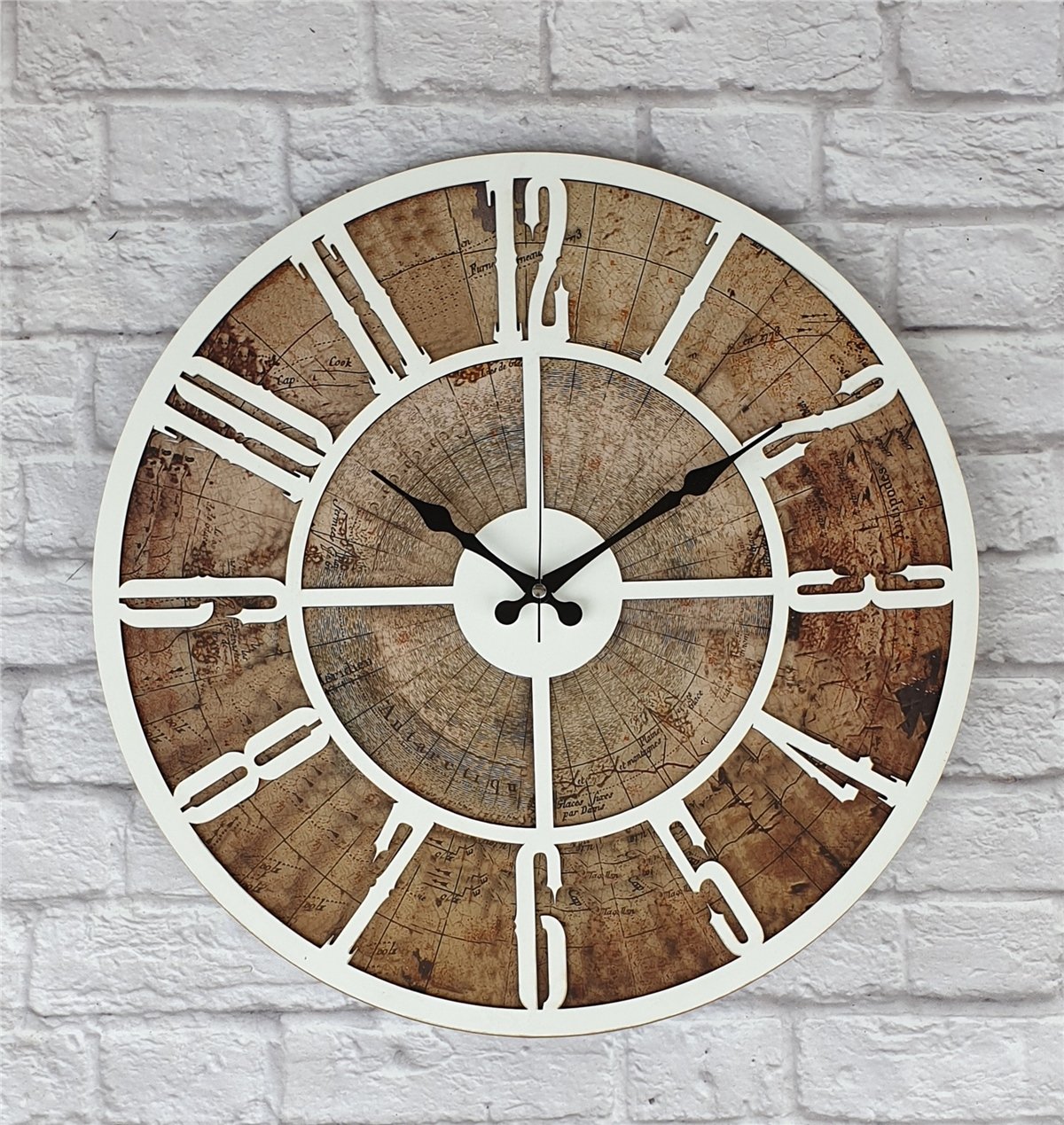 Markakanvas Eski Dünya Haritalı Duvar Saati   (Çap 50 cm - 80 cm )