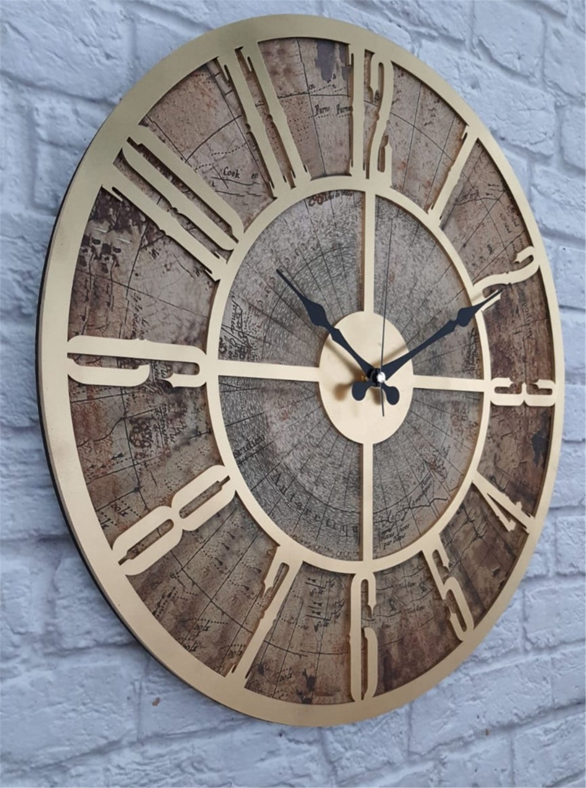 Markakanvas Eski Dünya Haritalı Duvar Saati   (Çap 50 cm - 80 cm )