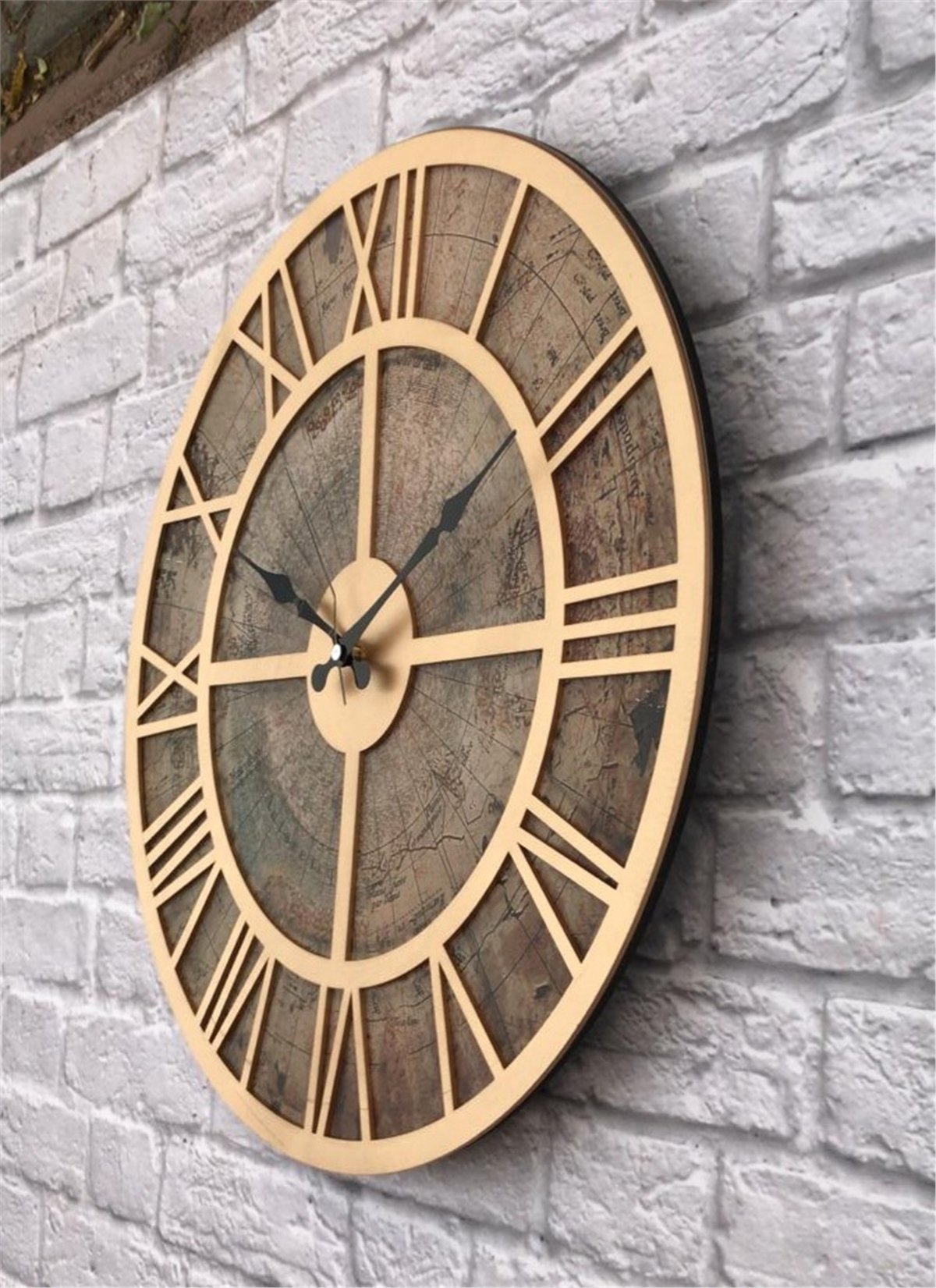 Markakanvas Eski Dünya Haritalı Duvar Saati   (Çap 50 cm - 80 cm )