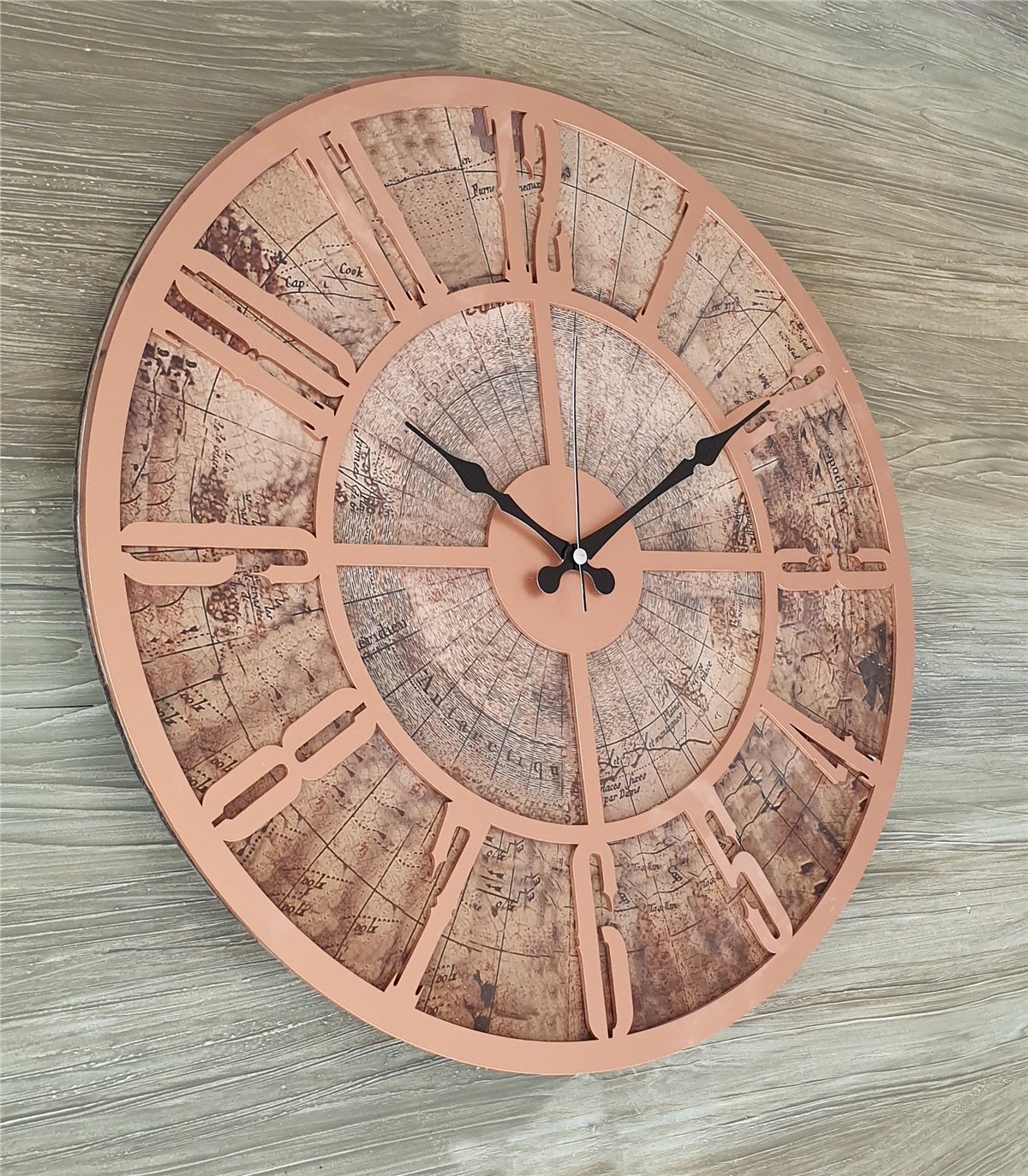 Markakanvas Eski Dünya Haritalı Duvar Saati   (Çap 50 cm - 80 cm )
