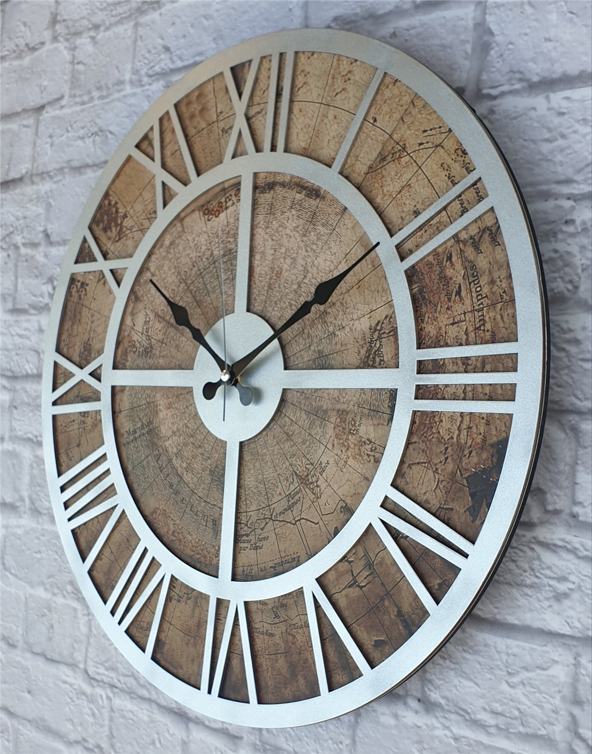 Markakanvas Eski Dünya Haritalı Duvar Saati   (Çap 50 cm - 80 cm )