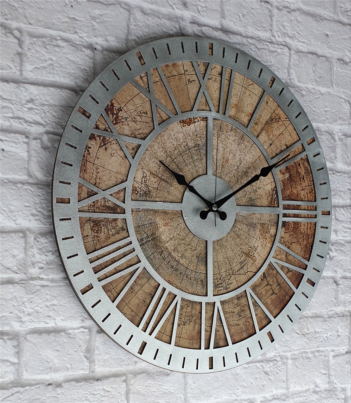 Markakanvas Eski Dünya Haritalı Duvar Saati   (Çap 50 cm - 80 cm )