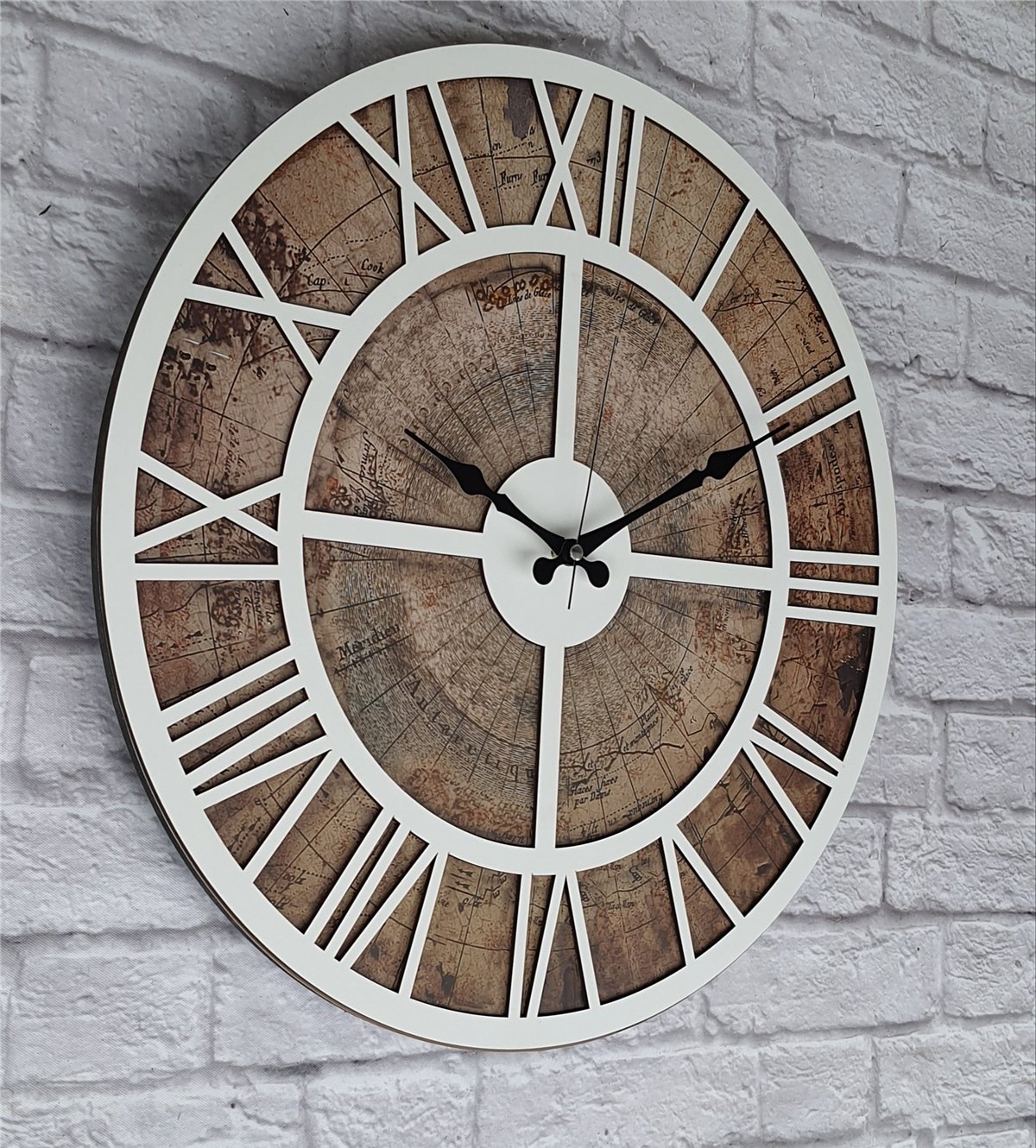 Markakanvas Eski Dünya Haritalı Duvar Saati   (Çap 50 cm - 80 cm )