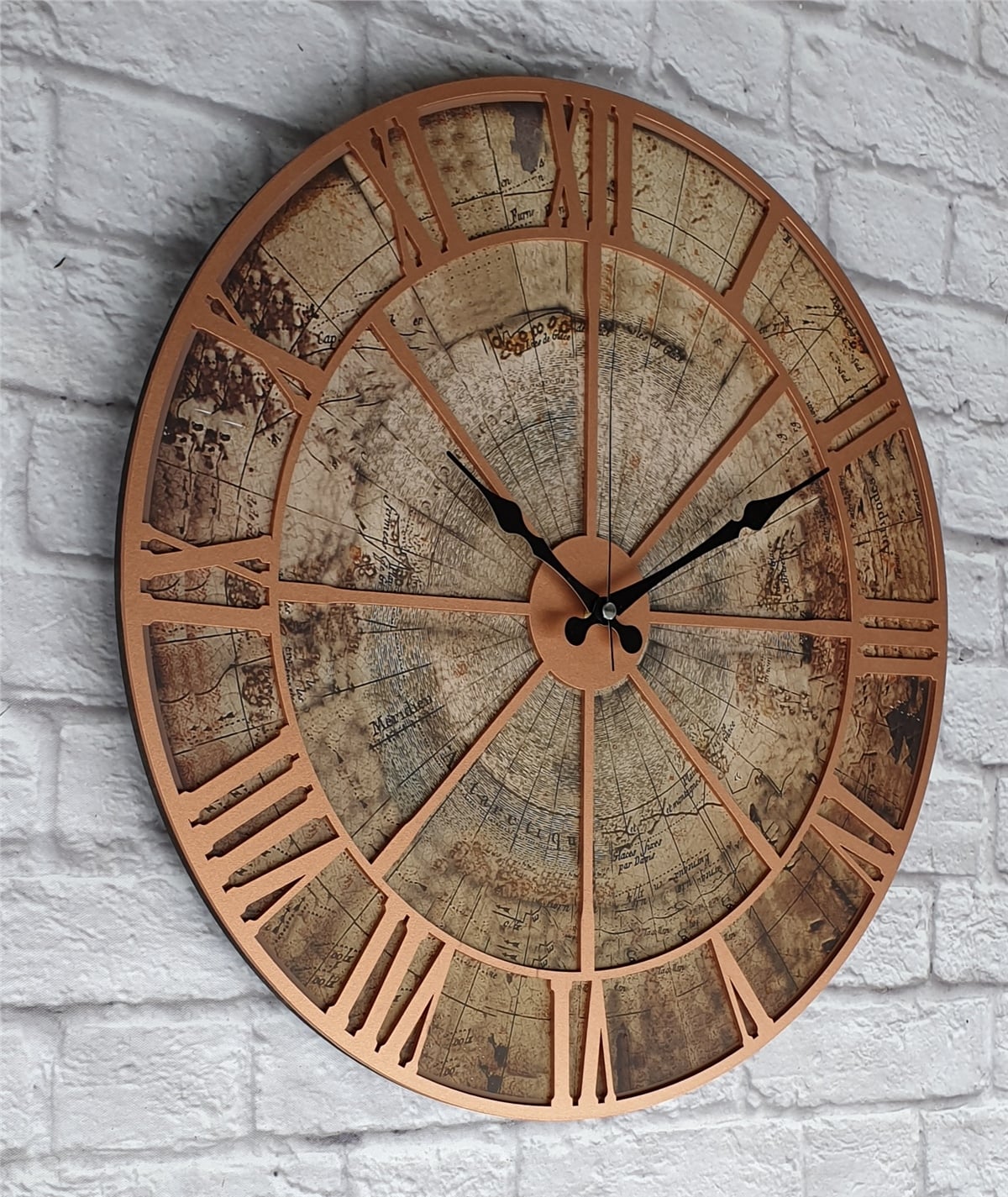 Markakanvas Eski Dünya Haritalı Duvar Saati   (Çap 50 cm - 80 cm )
