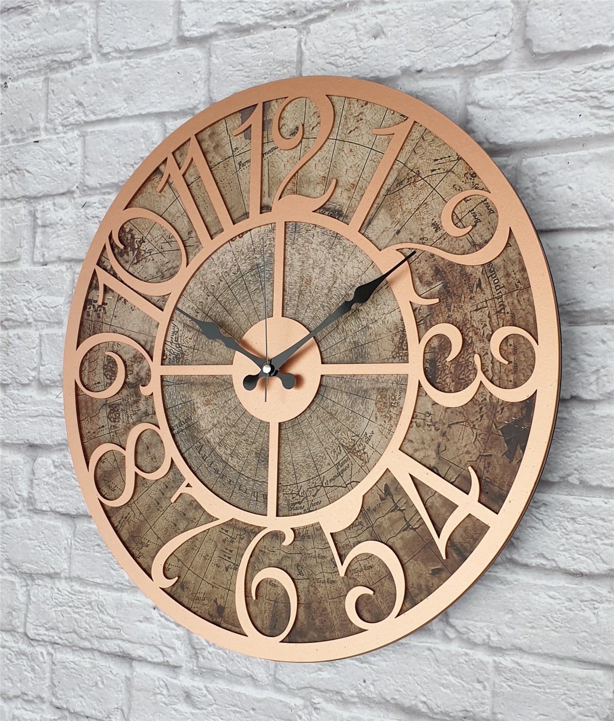 Markakanvas Eski Dünya Haritalı Duvar Saati   (Çap 50 cm - 80 cm )