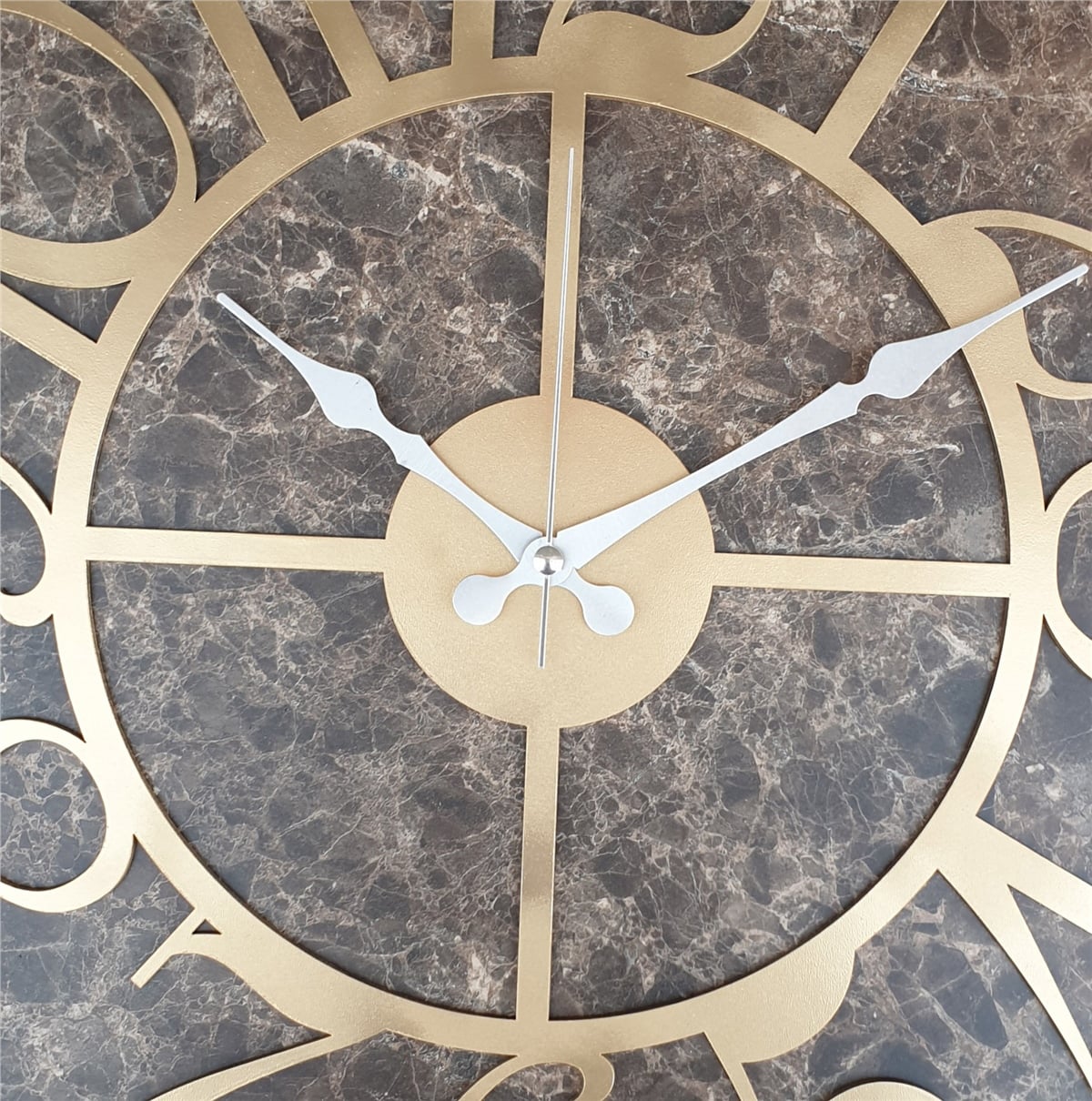 Markakanvas Gri  Metal Kasalı Mermer Desenli  Duvar Saati  ( Çap 50 cm -Çap 80 cm )