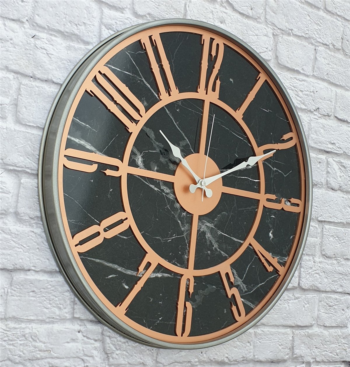 Markakanvas Gri  Metal Kasalı Mermer Desenli  Duvar Saati  ( Çap 50 cm -Çap 80 cm )