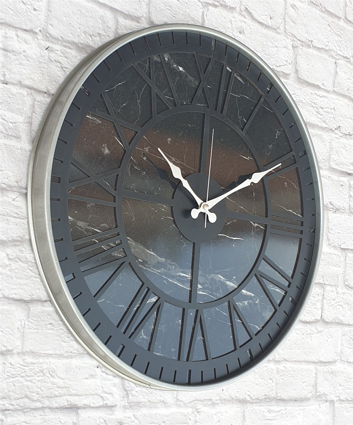 Markakanvas Gri  Metal Kasalı Mermer Desenli  Duvar Saati  ( Çap 50 cm -Çap 80 cm )