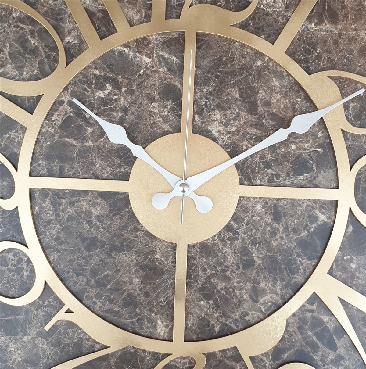 Markakanvas Gri  Metal Kasalı Mermer Desenli  Duvar Saati  ( Çap 50 cm -Çap 80 cm )