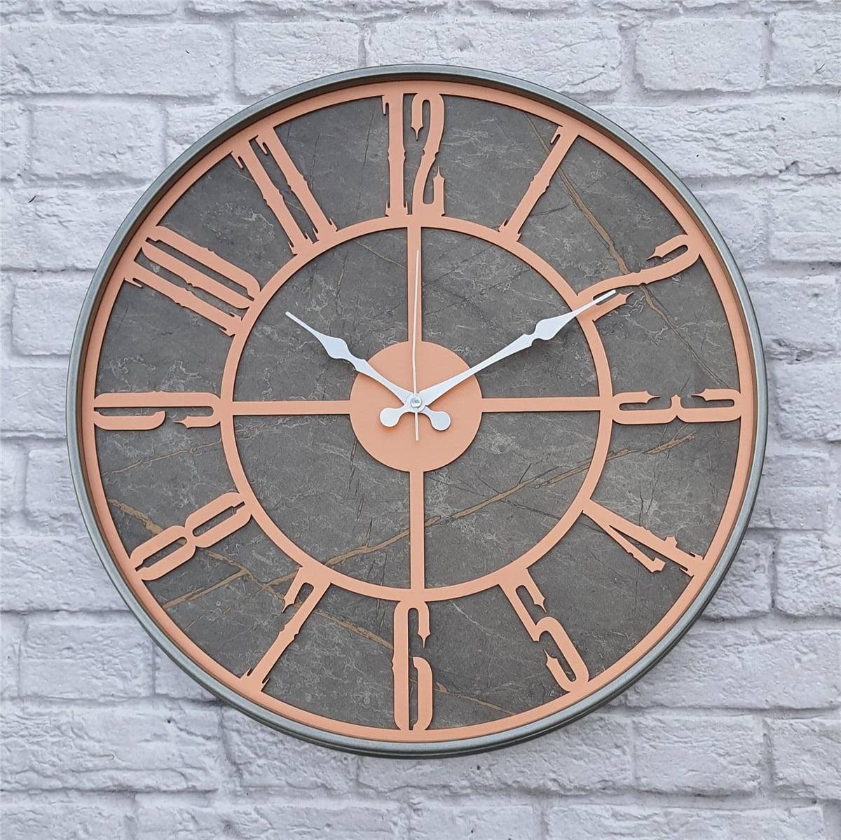 Markakanvas Gri  Metal Kasalı Mermer Desenli  Duvar Saati  ( Çap 50 cm -Çap 80 cm )