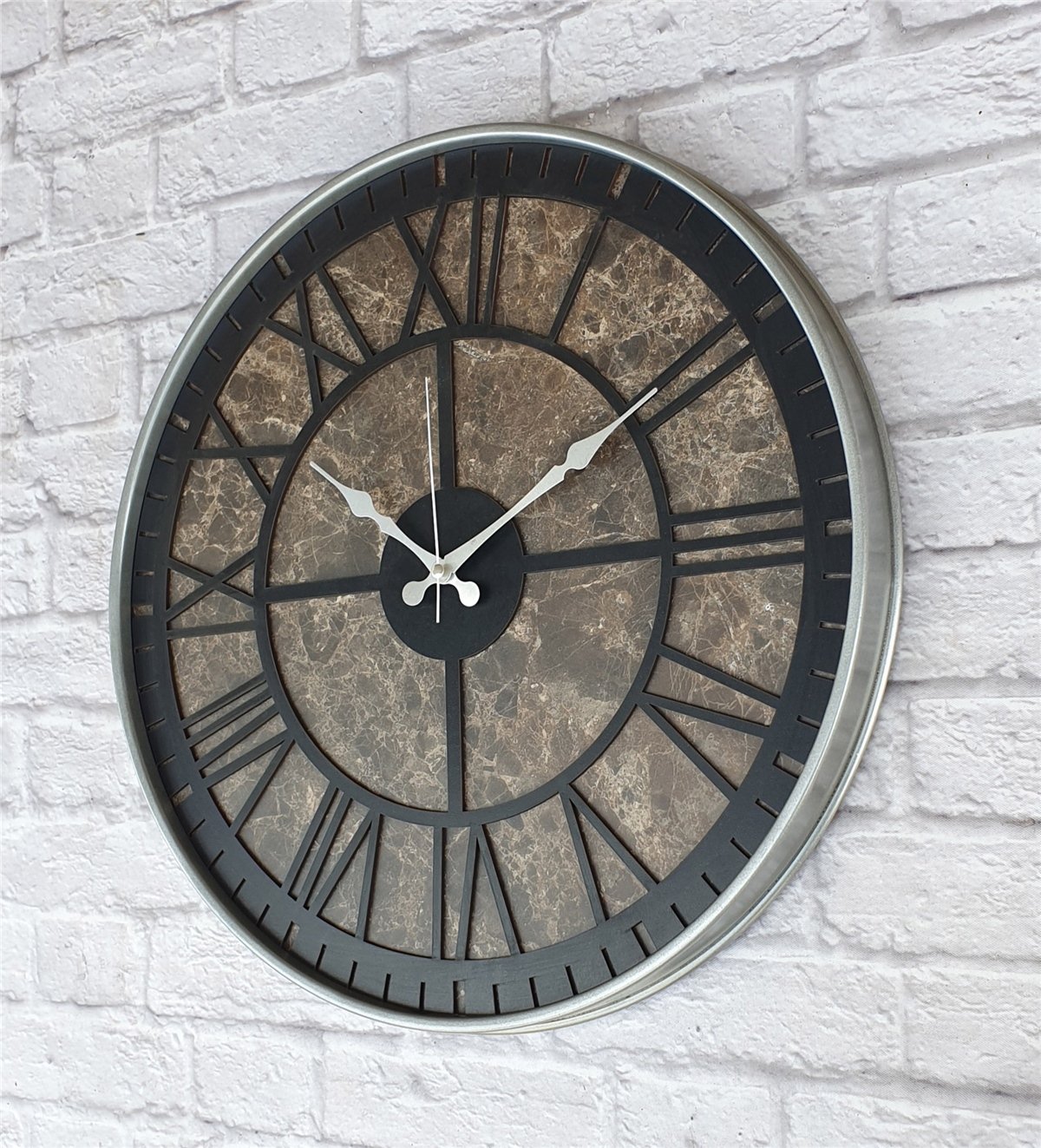 Markakanvas Gri  Metal Kasalı Mermer Desenli  Duvar Saati  ( Çap 50 cm -Çap 80 cm )