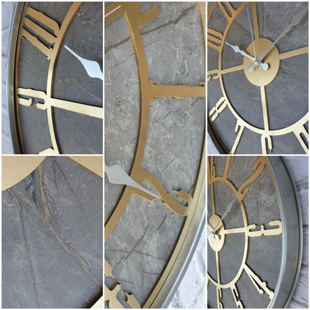 Markakanvas Gri  Metal Kasalı Mermer Desenli  Duvar Saati  ( Çap 50 cm -Çap 80 cm )