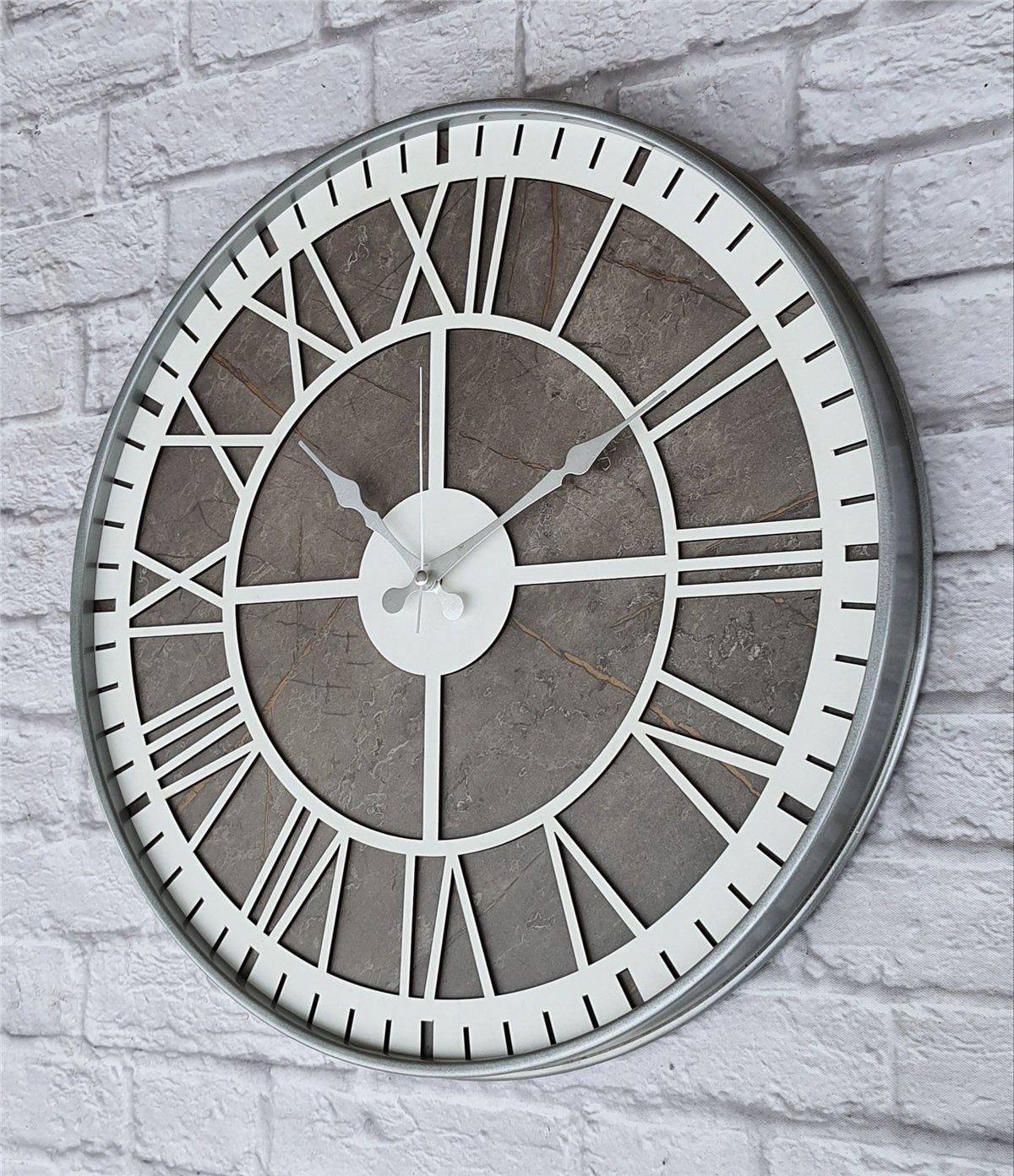 Markakanvas Gri  Metal Kasalı Mermer Desenli  Duvar Saati  ( Çap 50 cm -Çap 80 cm )