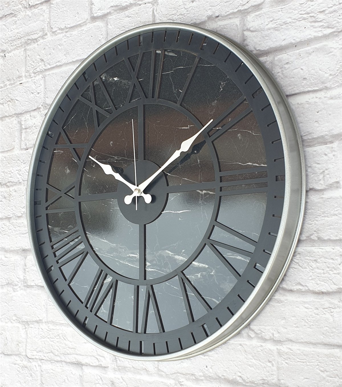 Markakanvas Gri  Metal Kasalı Mermer Desenli  Duvar Saati  ( Çap 50 cm -Çap 80 cm )