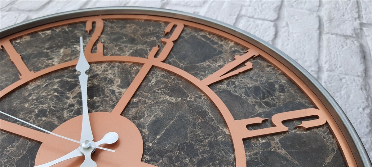 Markakanvas Gri  Metal Kasalı Mermer Desenli  Duvar Saati  ( Çap 50 cm -Çap 80 cm )