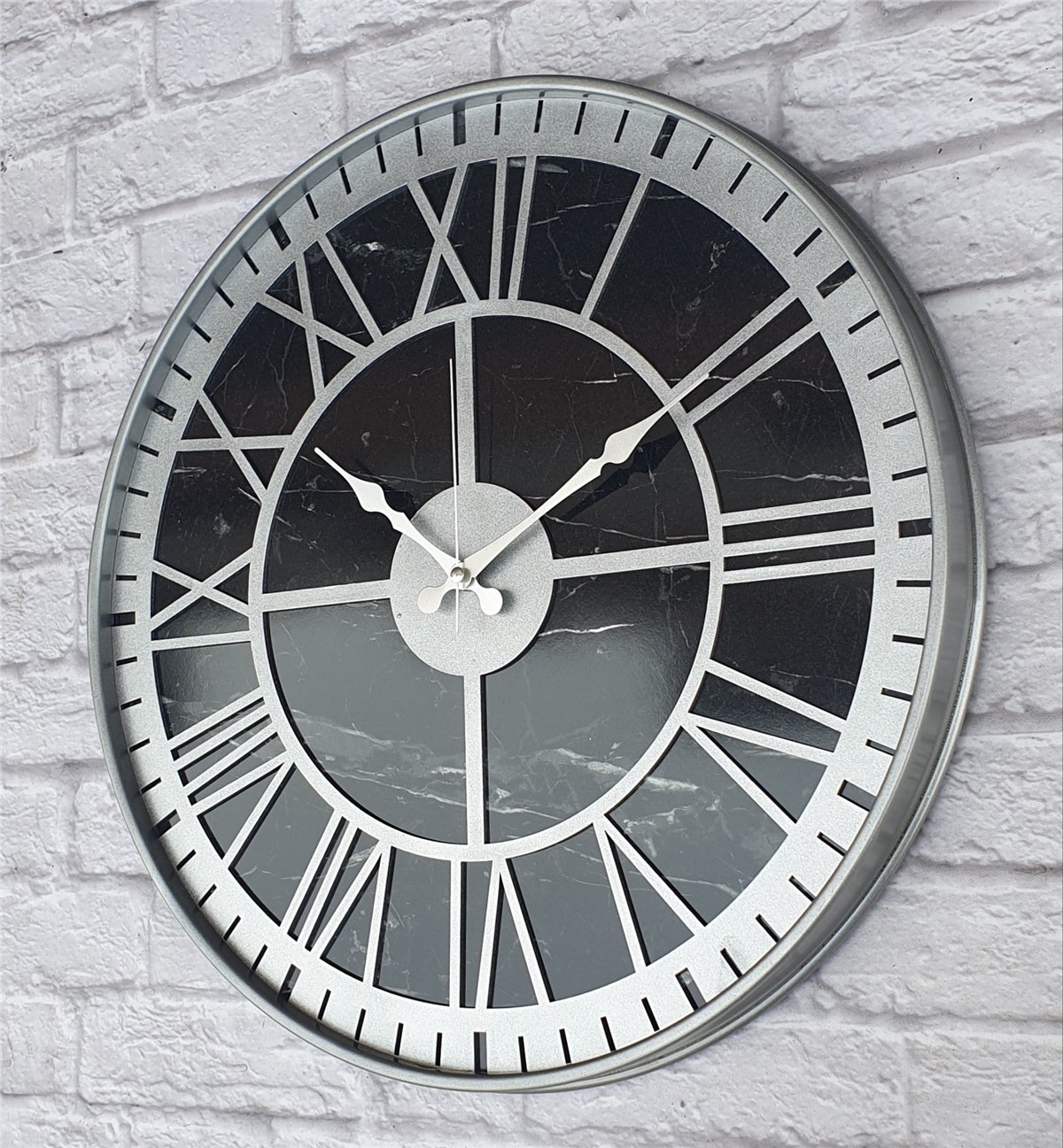 Markakanvas Gri  Metal Kasalı Mermer Desenli  Duvar Saati  ( Çap 50 cm -Çap 80 cm )