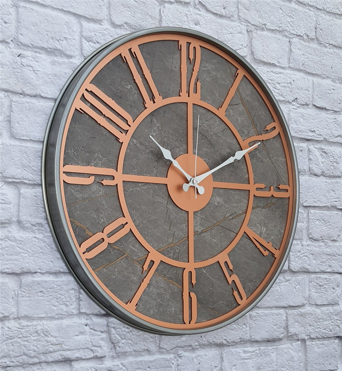 Markakanvas Gri  Metal Kasalı Mermer Desenli  Duvar Saati  ( Çap 50 cm -Çap 80 cm )