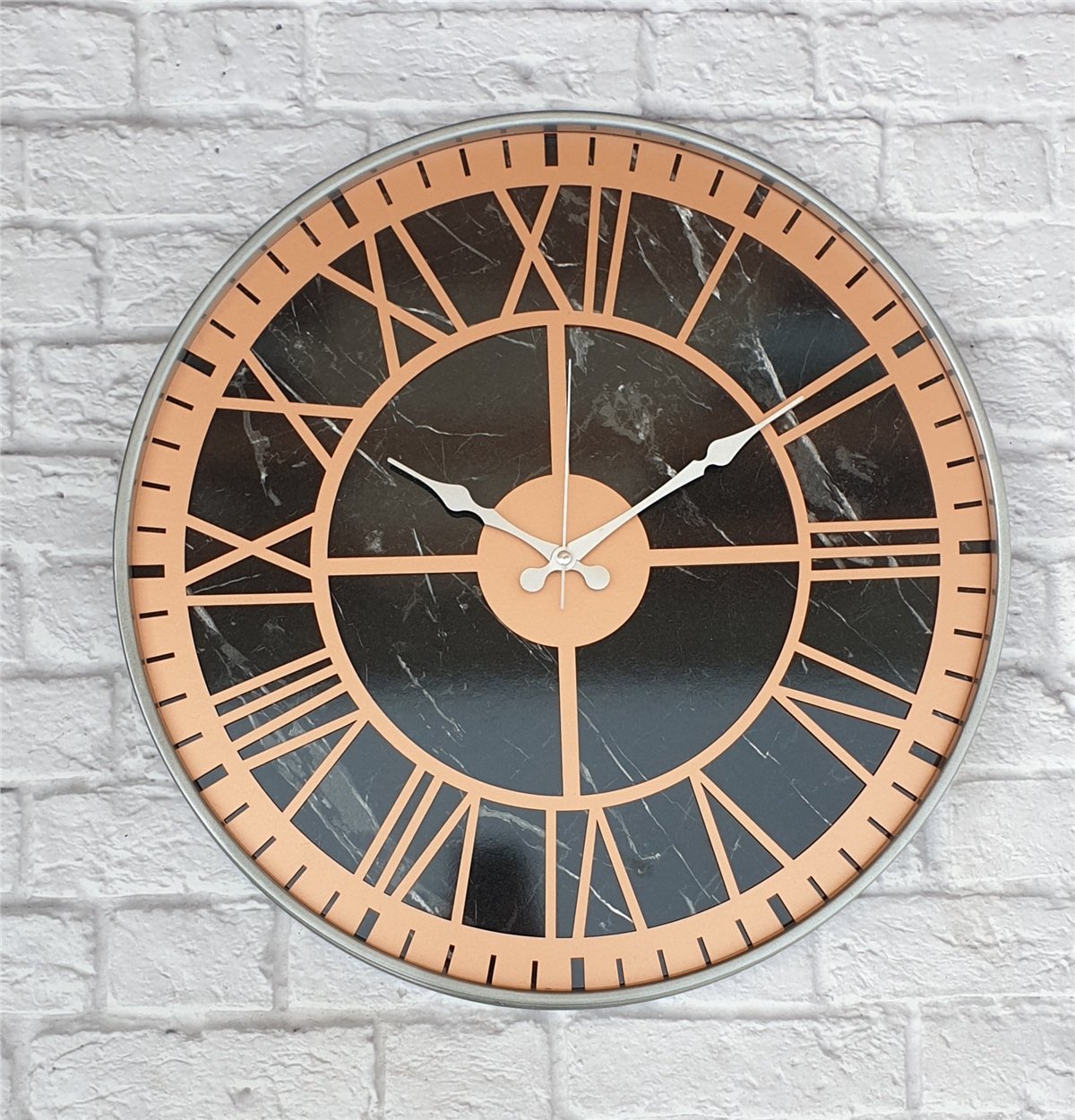 Markakanvas Gri  Metal Kasalı Mermer Desenli  Duvar Saati  ( Çap 50 cm -Çap 80 cm )