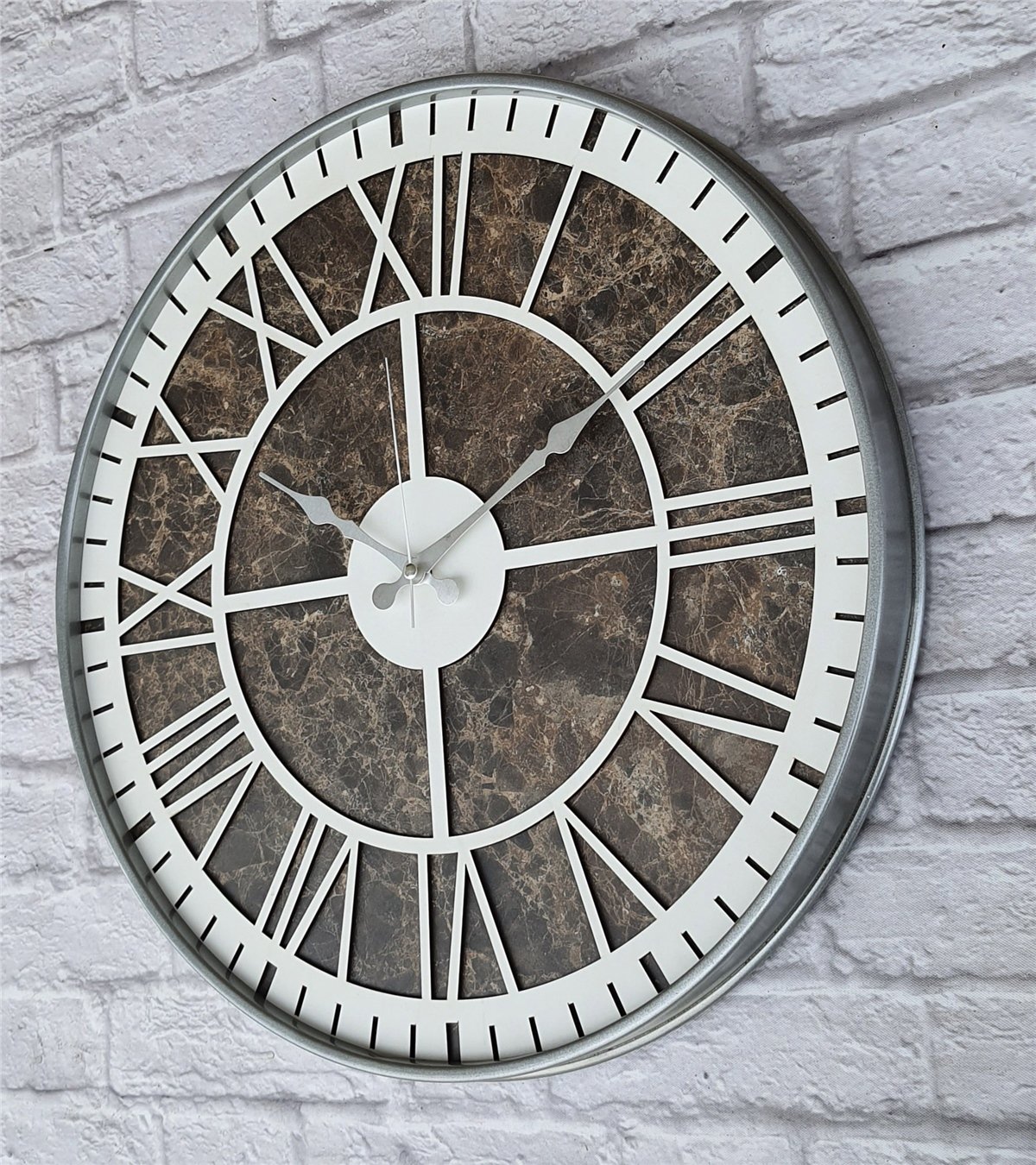 Markakanvas Gri  Metal Kasalı Mermer Desenli  Duvar Saati  ( Çap 50 cm -Çap 80 cm )