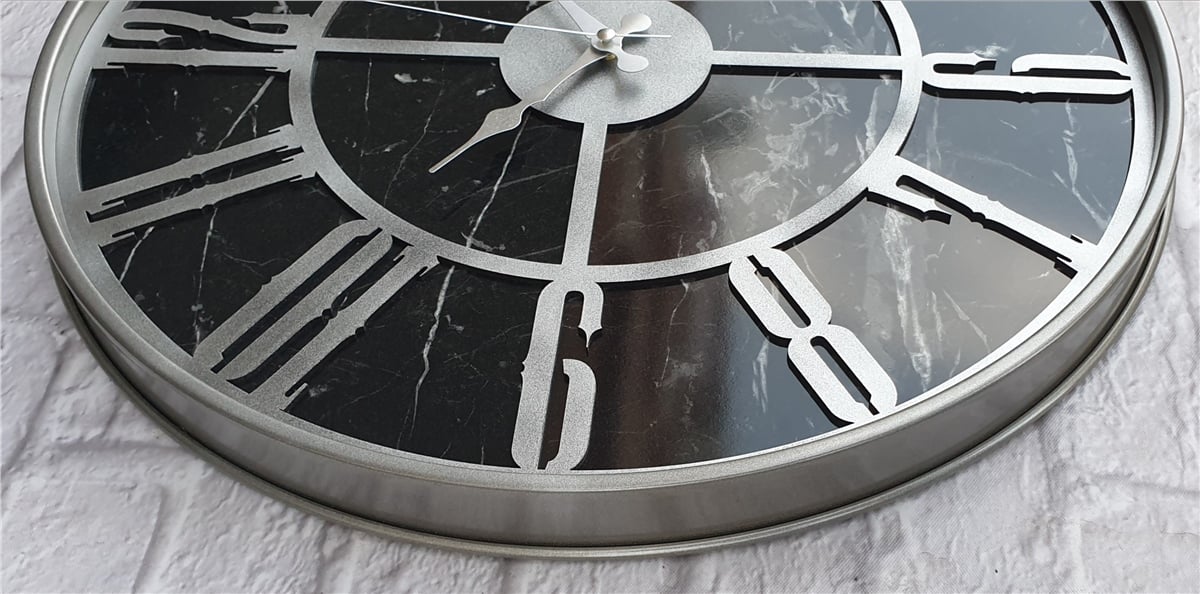 Markakanvas Gri  Metal Kasalı Mermer Desenli  Duvar Saati  ( Çap 50 cm -Çap 80 cm )