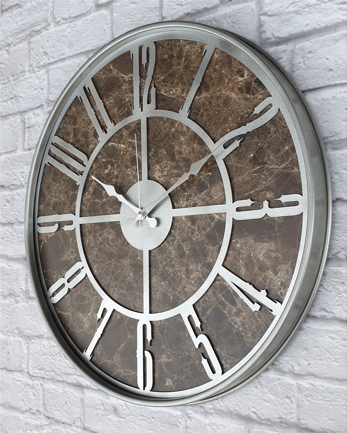 Markakanvas Gri  Metal Kasalı Mermer Desenli  Duvar Saati  ( Çap 50 cm -Çap 80 cm )