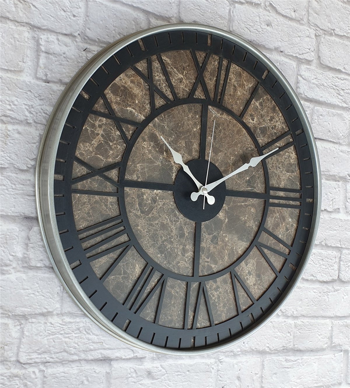 Markakanvas Gri  Metal Kasalı Mermer Desenli  Duvar Saati  ( Çap 50 cm -Çap 80 cm )