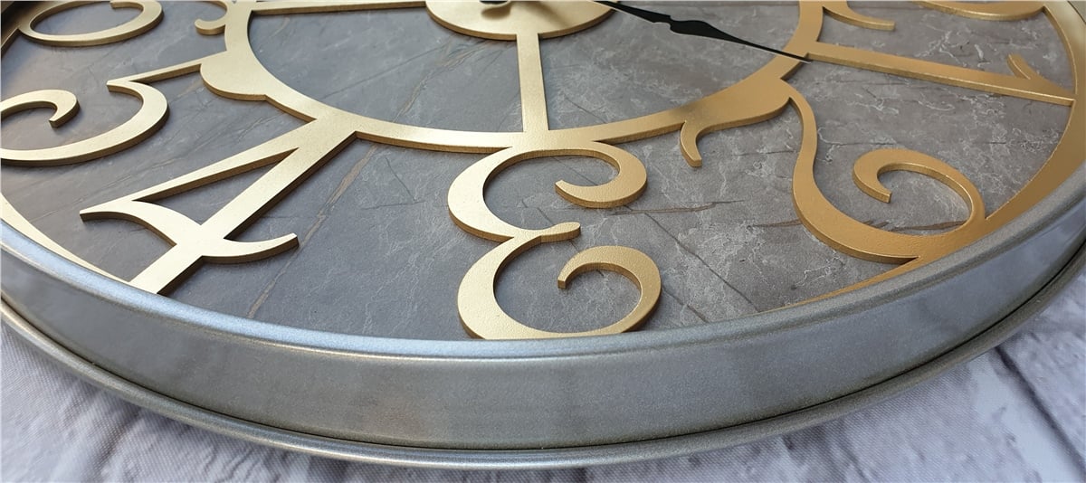 Markakanvas Gri  Metal Kasalı Mermer Desenli  Duvar Saati  ( Çap 50 cm -Çap 80 cm )