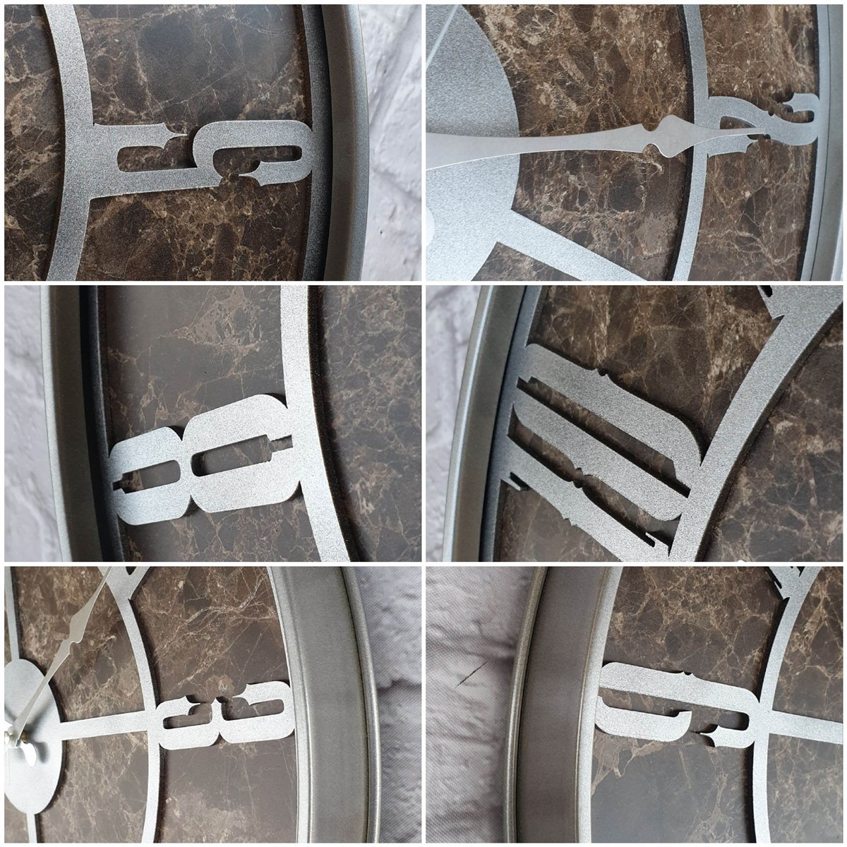 Markakanvas Gri  Metal Kasalı Mermer Desenli  Duvar Saati  ( Çap 50 cm -Çap 80 cm )