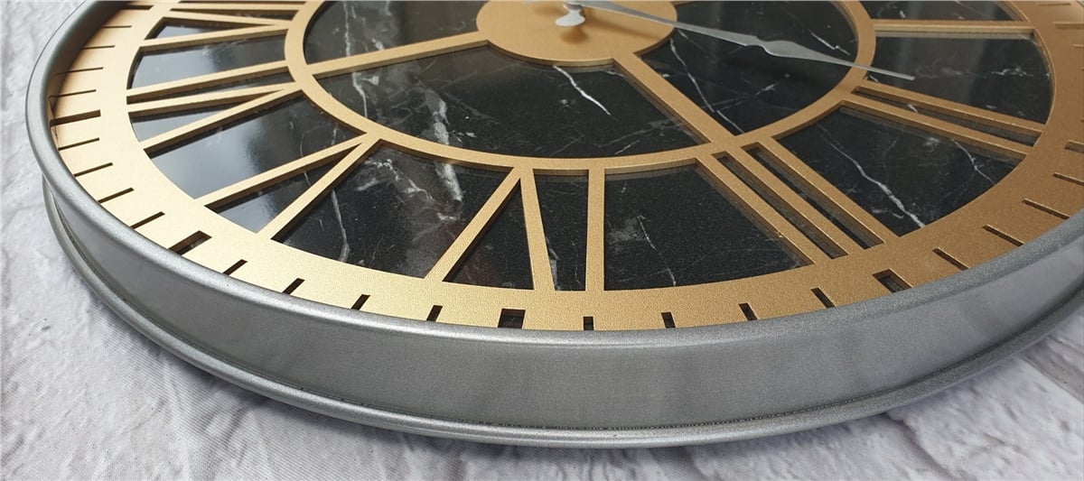 Markakanvas Gri  Metal Kasalı Mermer Desenli  Duvar Saati  ( Çap 50 cm -Çap 80 cm )