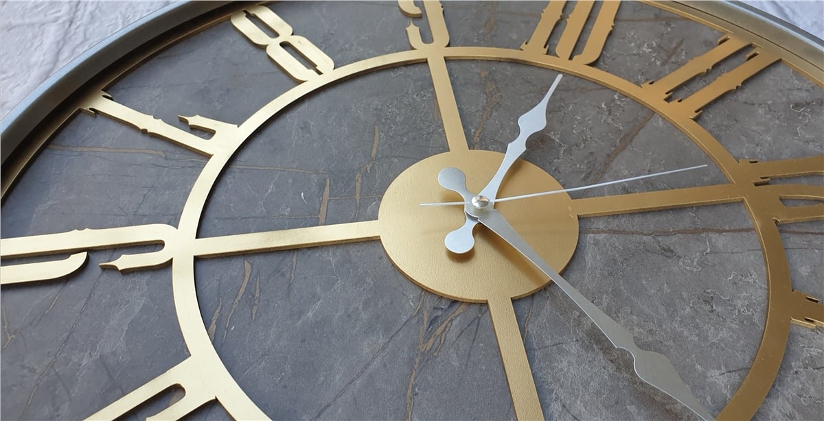 Markakanvas Gri  Metal Kasalı Mermer Desenli  Duvar Saati  ( Çap 50 cm -Çap 80 cm )