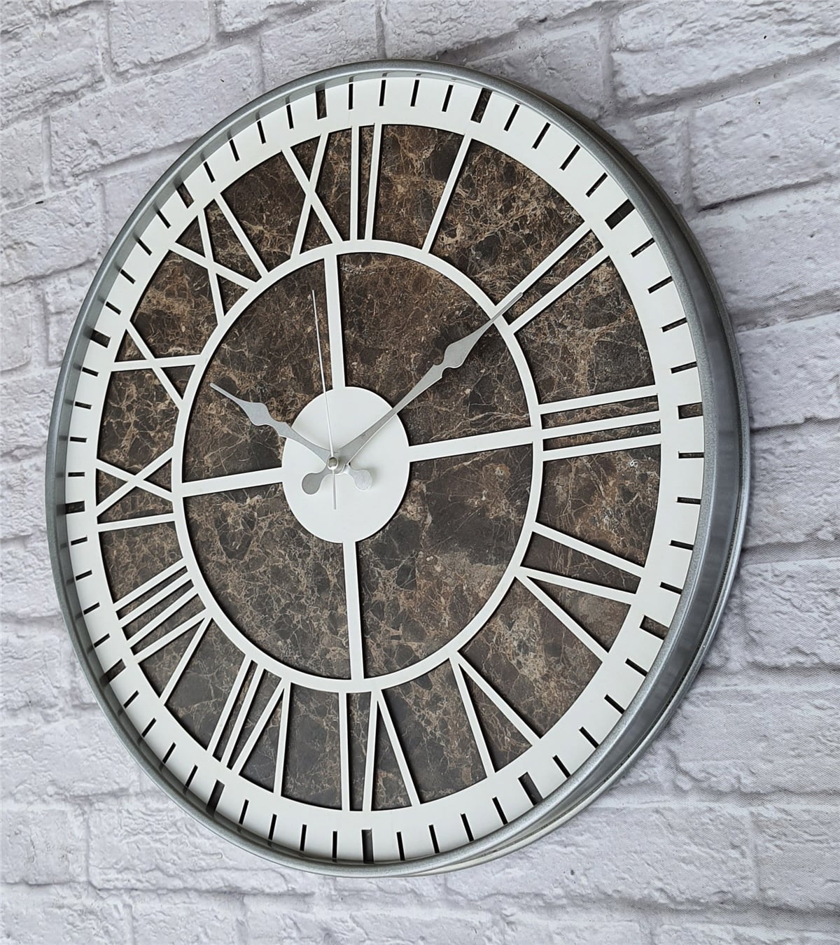 Markakanvas Gri  Metal Kasalı Mermer Desenli  Duvar Saati  ( Çap 50 cm -Çap 80 cm )