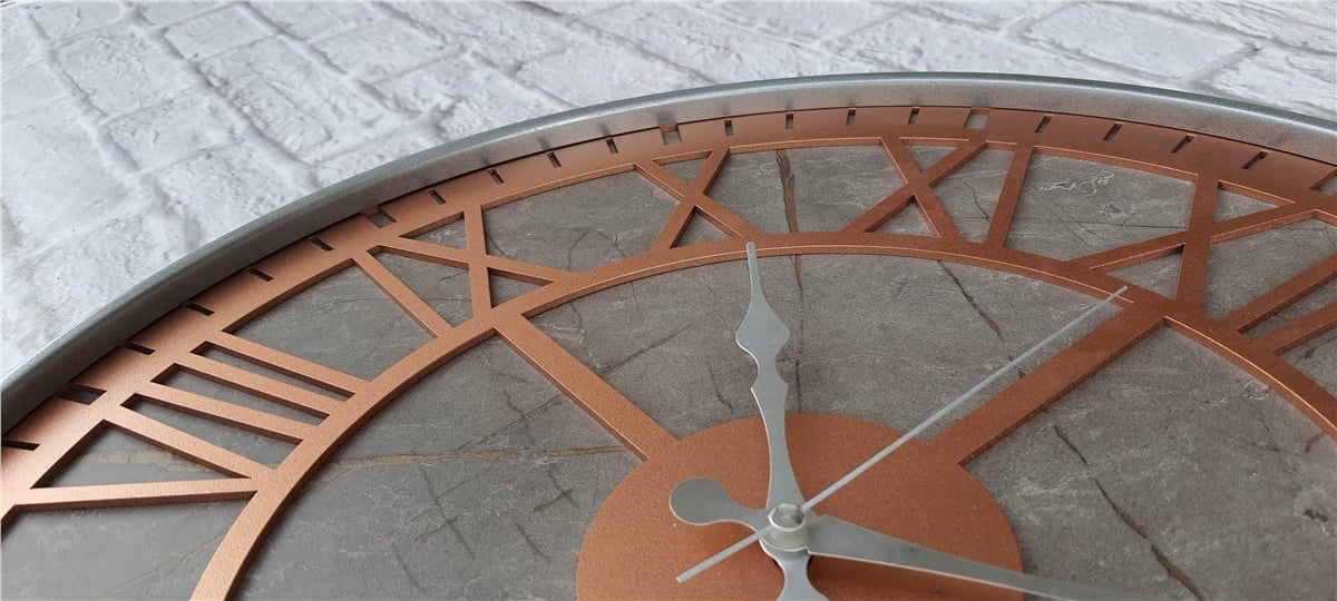 Markakanvas Gri  Metal Kasalı Mermer Desenli  Duvar Saati  ( Çap 50 cm -Çap 80 cm )