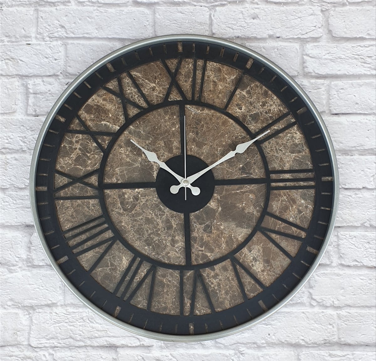 Markakanvas Gri  Metal Kasalı Mermer Desenli  Duvar Saati  ( Çap 50 cm -Çap 80 cm )