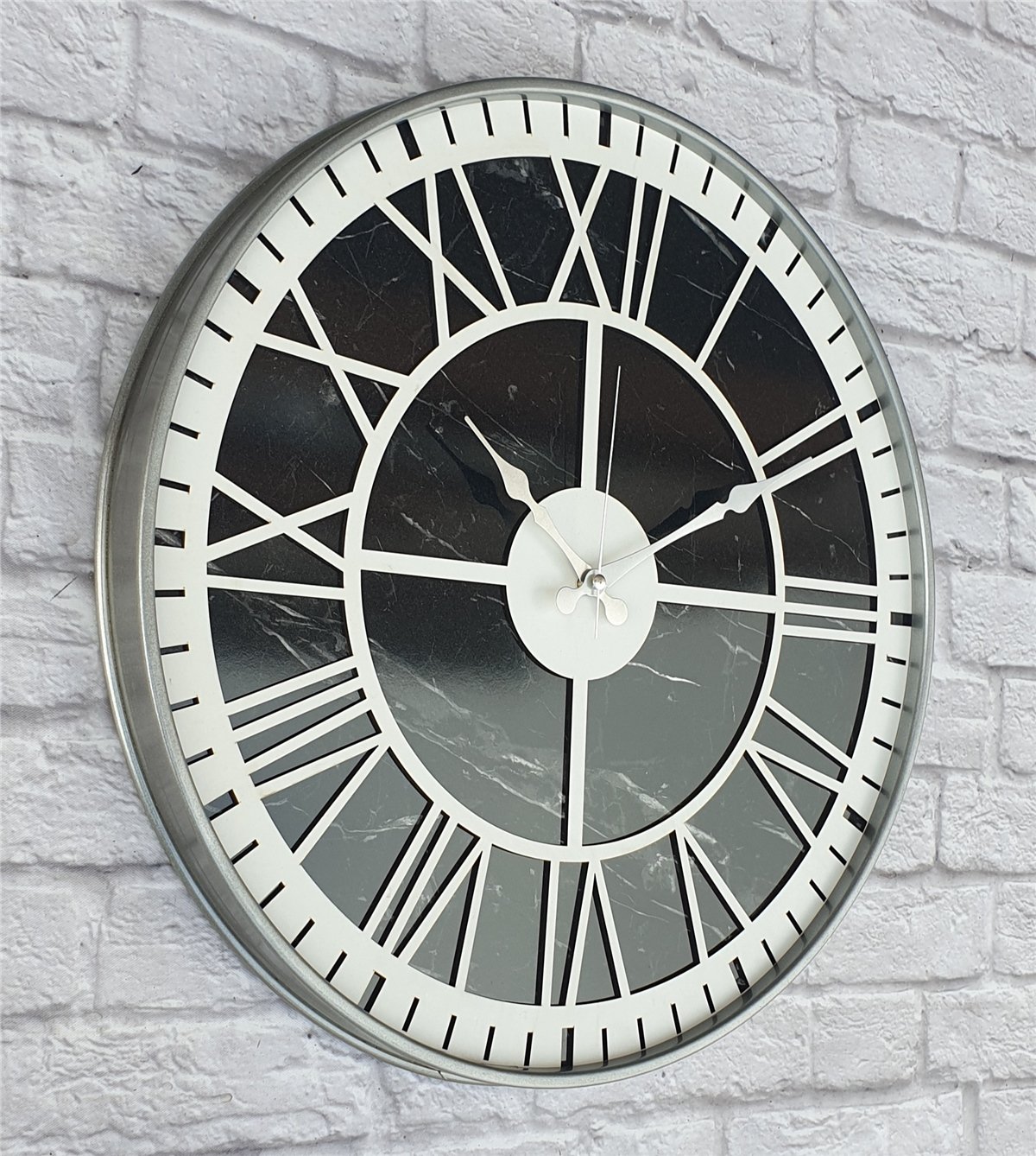 Markakanvas Gri  Metal Kasalı Mermer Desenli  Duvar Saati  ( Çap 50 cm -Çap 80 cm )
