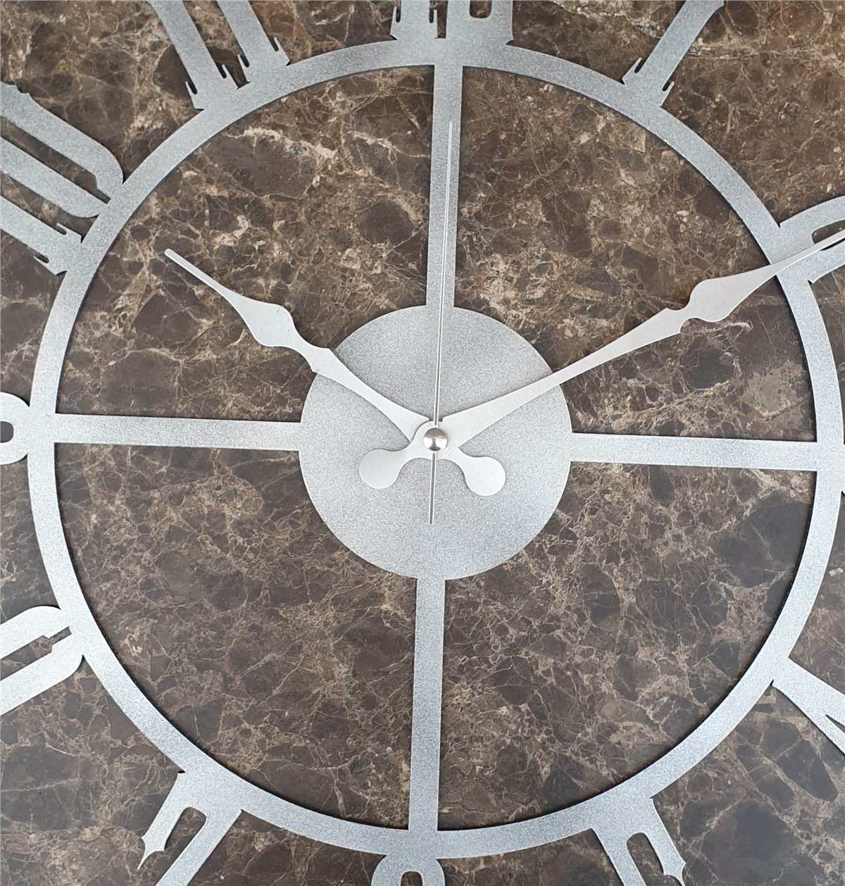 Markakanvas Gri  Metal Kasalı Mermer Desenli  Duvar Saati  ( Çap 50 cm -Çap 80 cm )