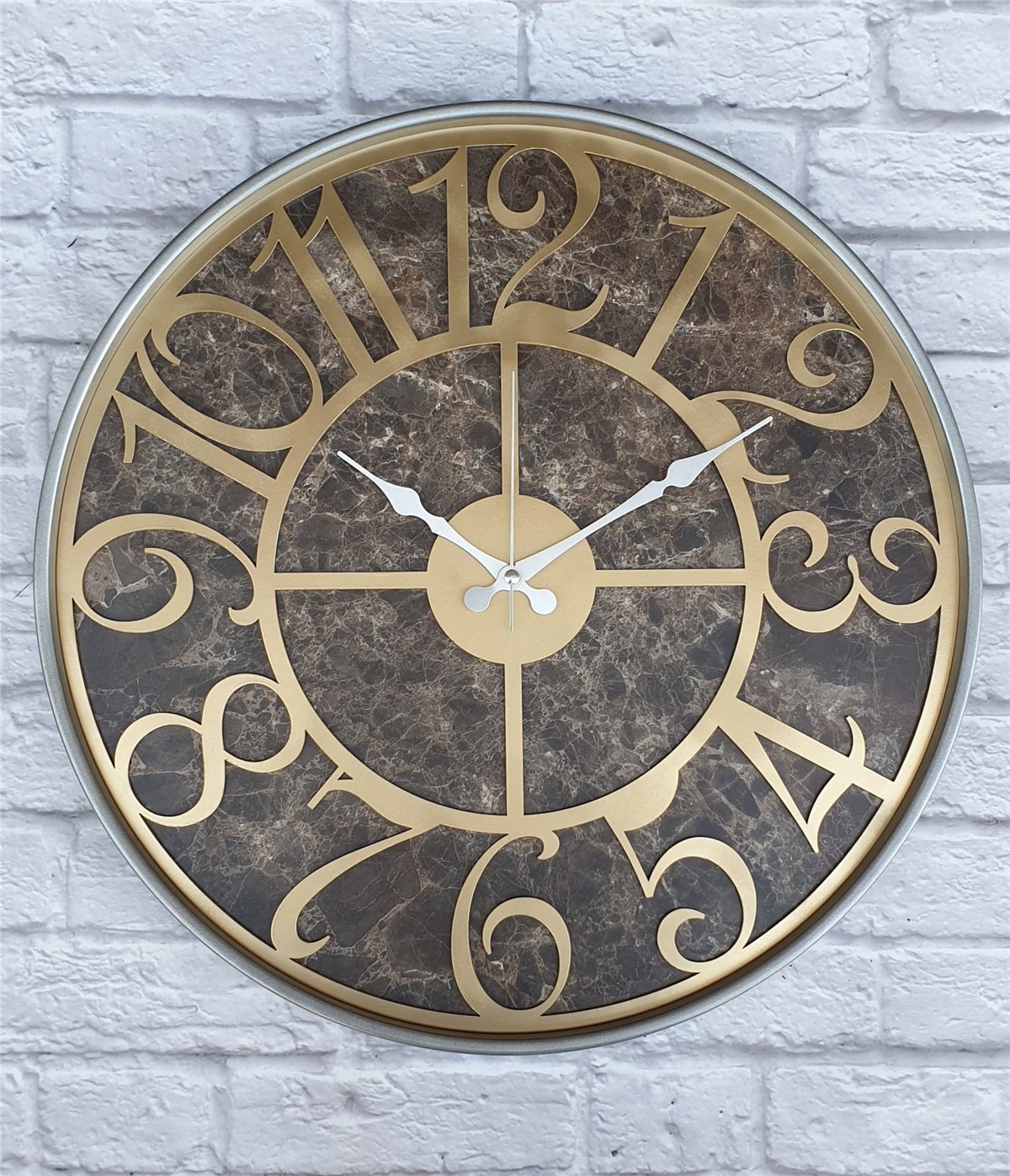 Markakanvas Gri  Metal Kasalı Mermer Desenli  Duvar Saati  ( Çap 50 cm -Çap 80 cm )