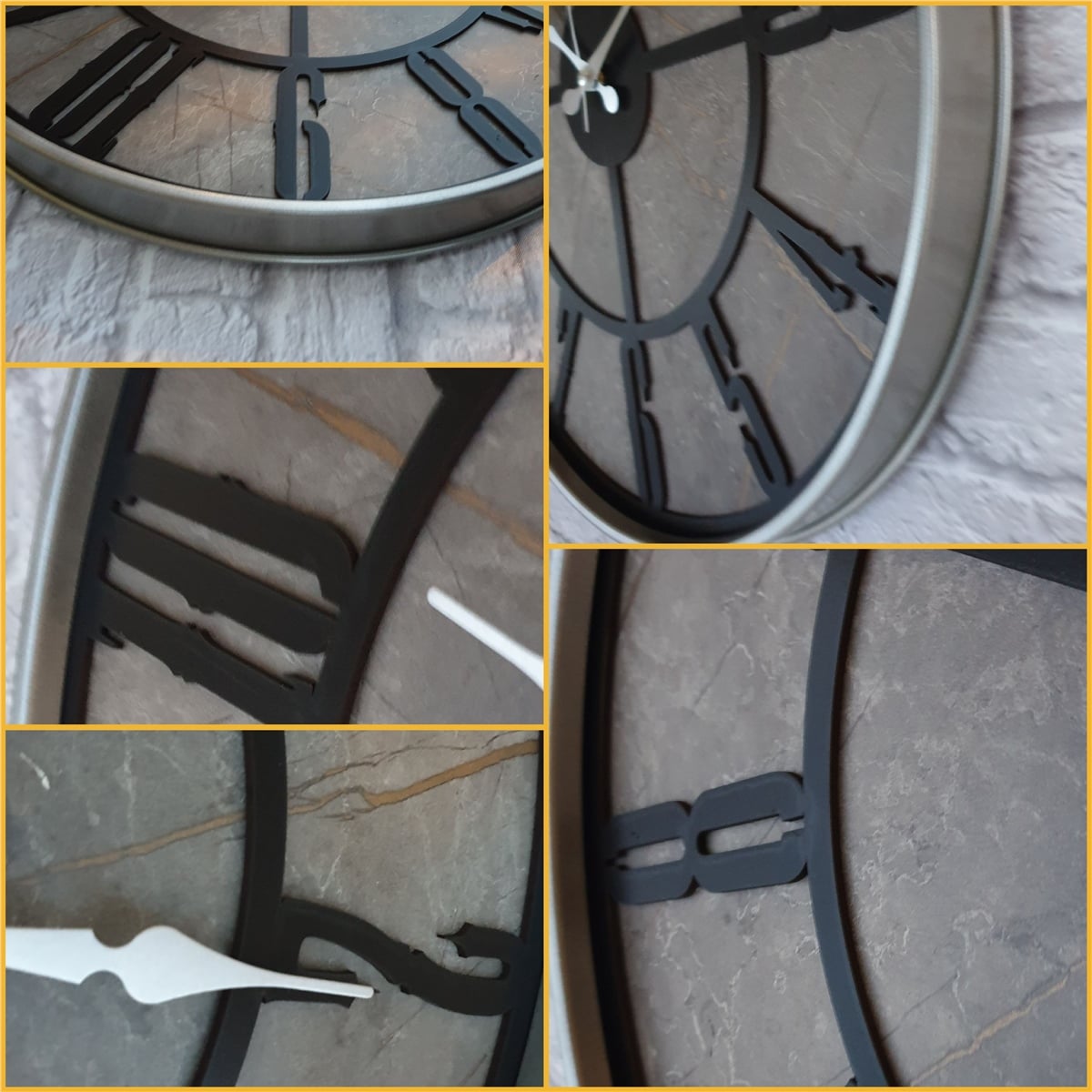 Markakanvas Gri  Metal Kasalı Mermer Desenli  Duvar Saati  ( Çap 50 cm -Çap 80 cm )